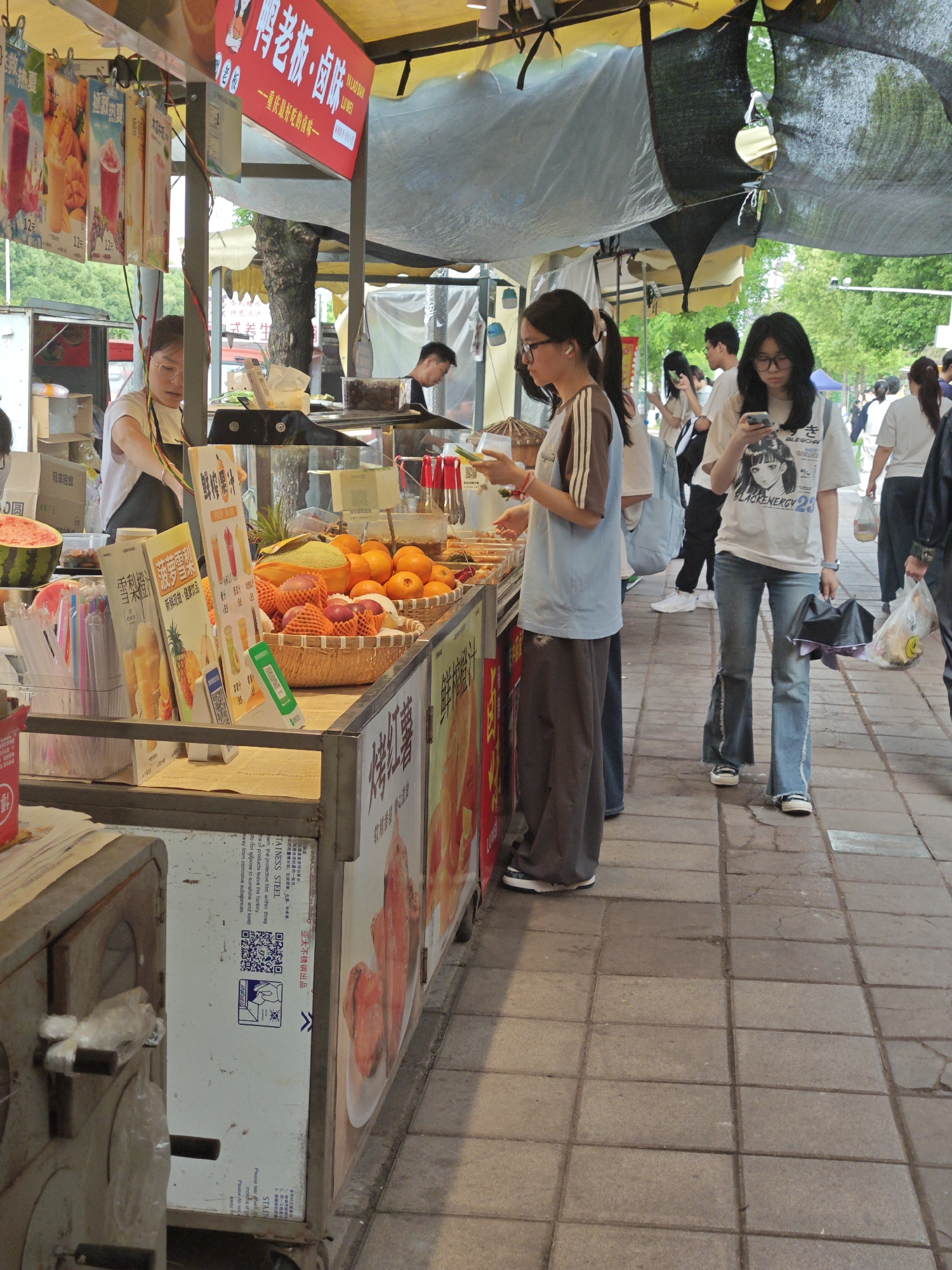 Morning street food market activity observed in Chongqing district