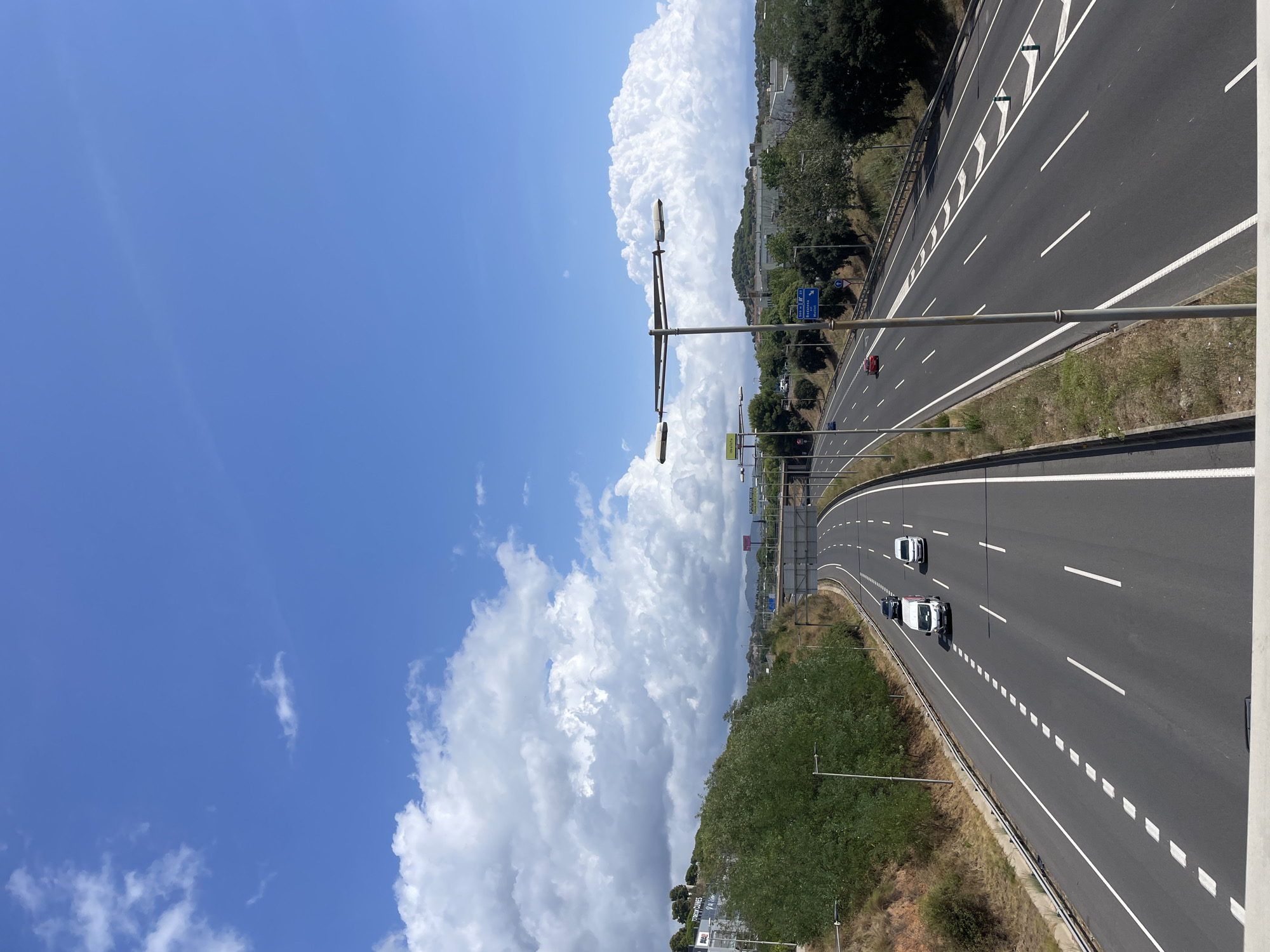 B-20 highway traffic flows near Badalona on a sunny morning
