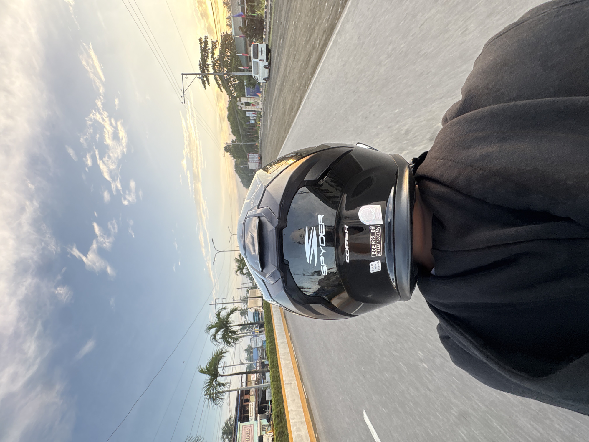 Motorcyclist documents sunset highway ride in Carmen, Philippines