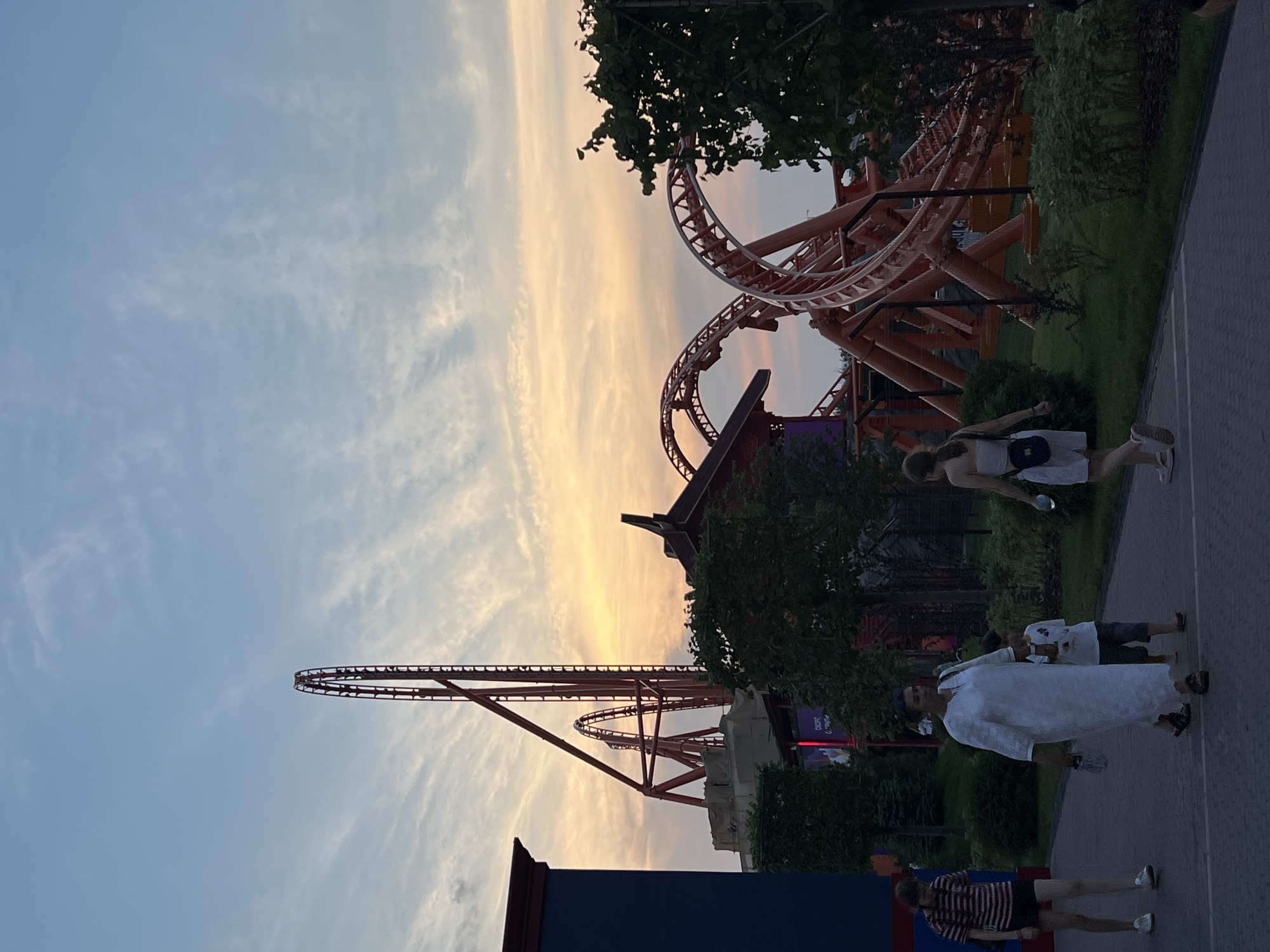 Dream Island amusement park at golden hour, Moscow