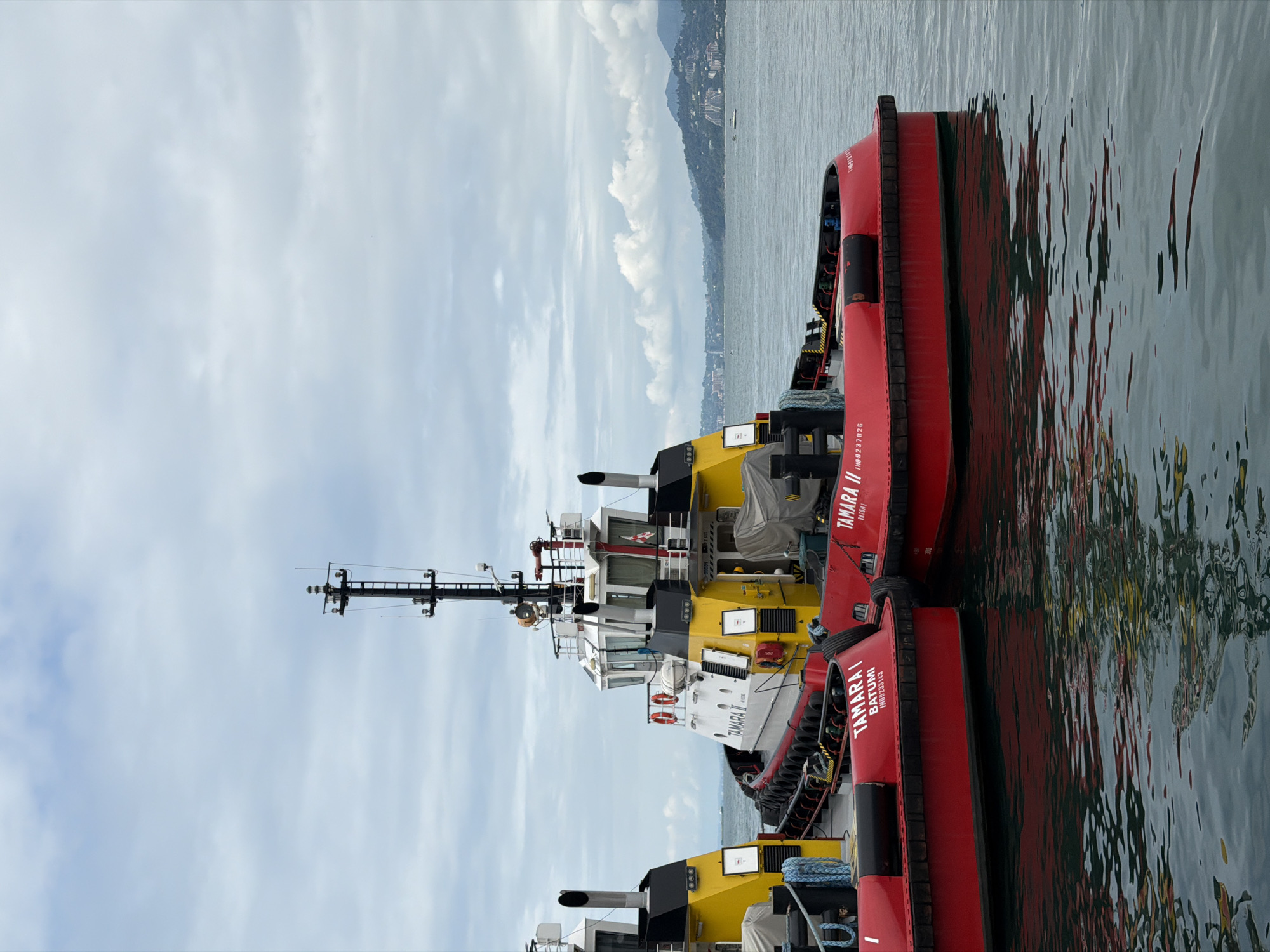 Batumi port, Black Sea, and a padel court on a grey day