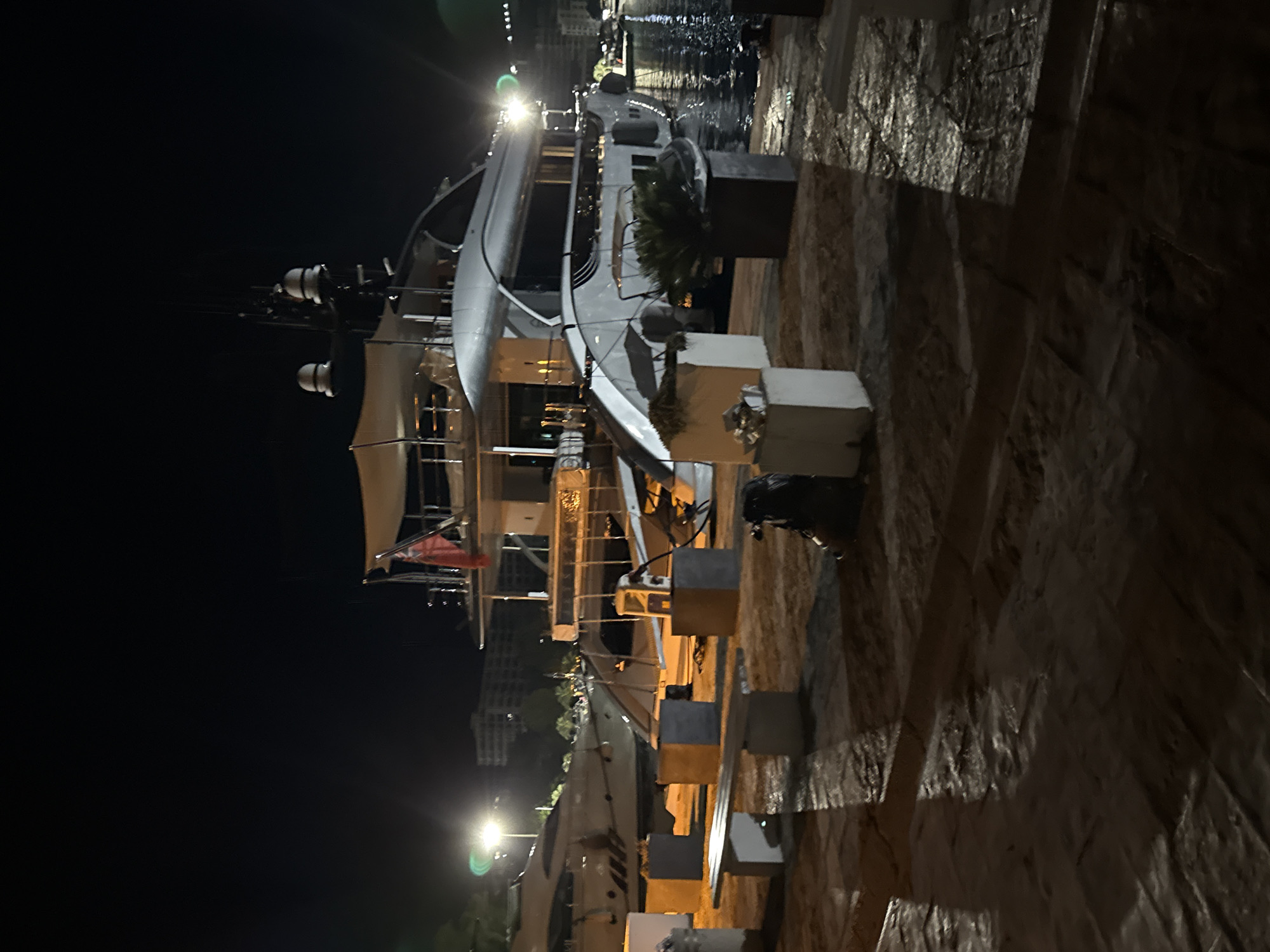 Late-night Budva waterfront: marina, promenade, and lit-up streets