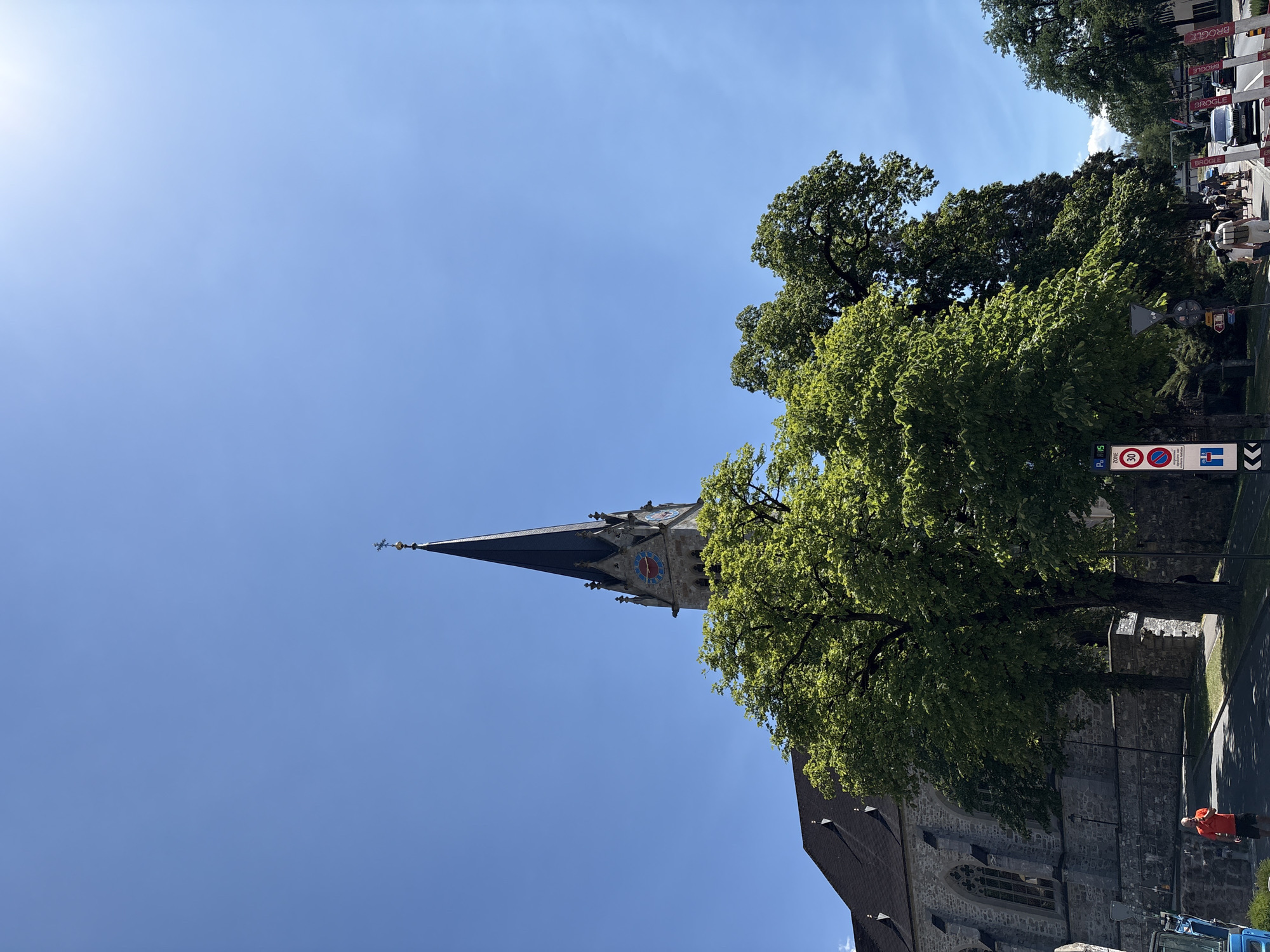 Vaduz city center on a sunny afternoon, umbrellas and landmarks