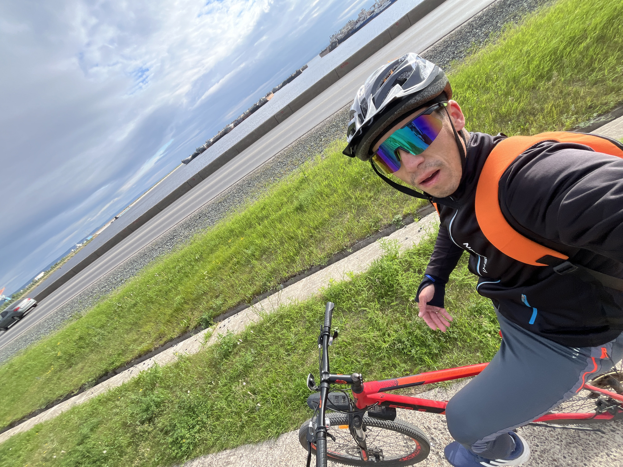 Early morning cycling selfie captured near Chaikovsky waterfront