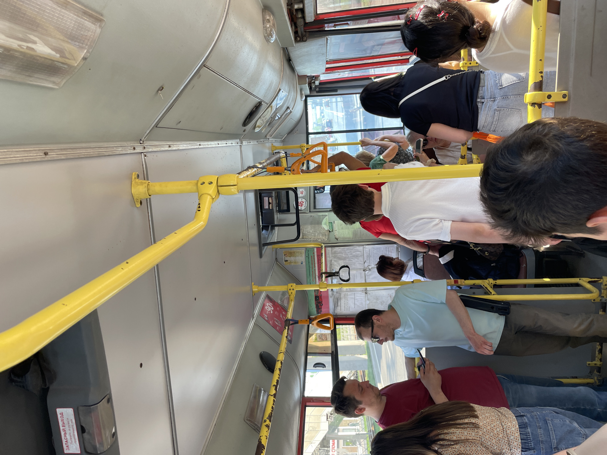 Overcrowded public bus documented in Kazan, Russia