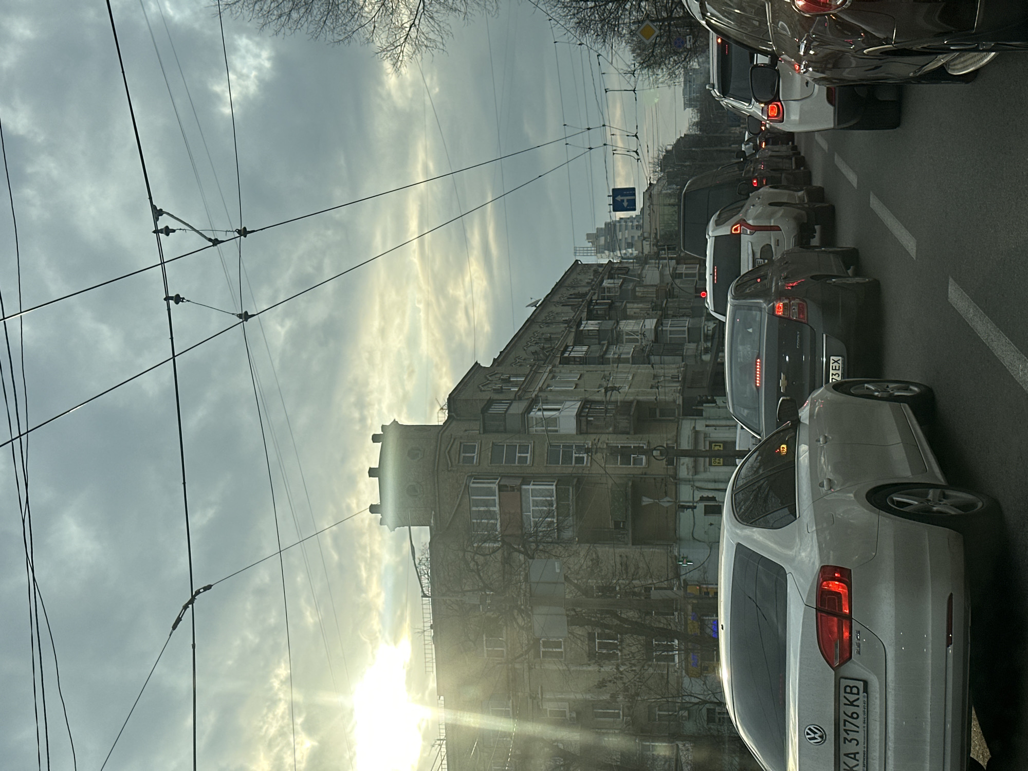 Morning traffic and urban architecture observed in Kyiv