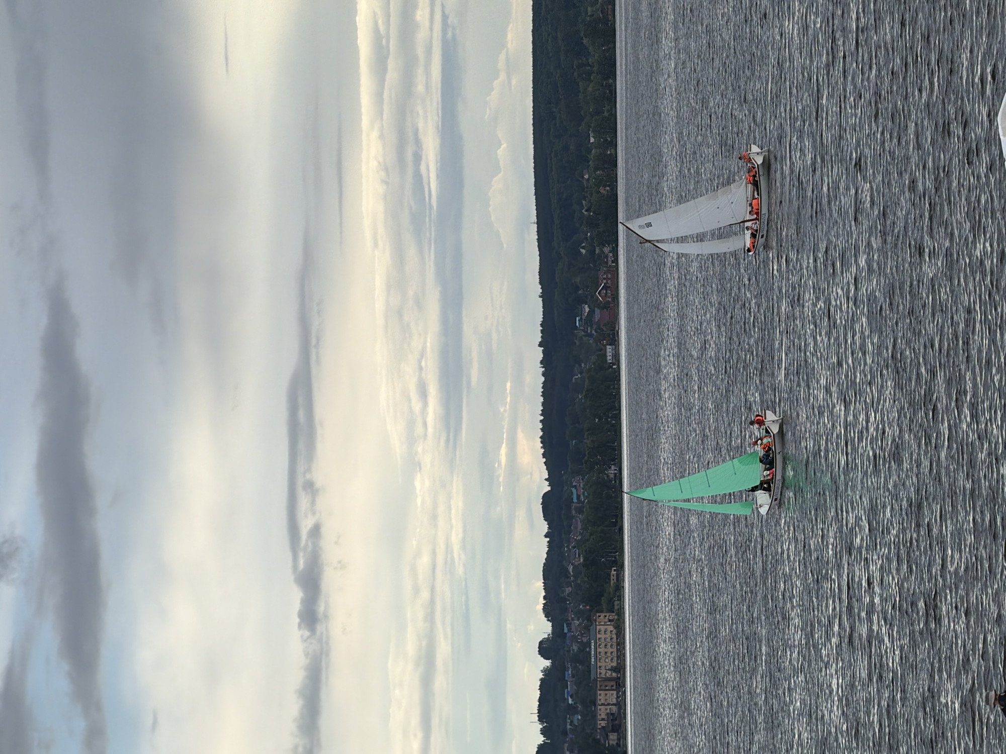 Two sailboats spotted on calm waters near Novosolomenniki, Russia
