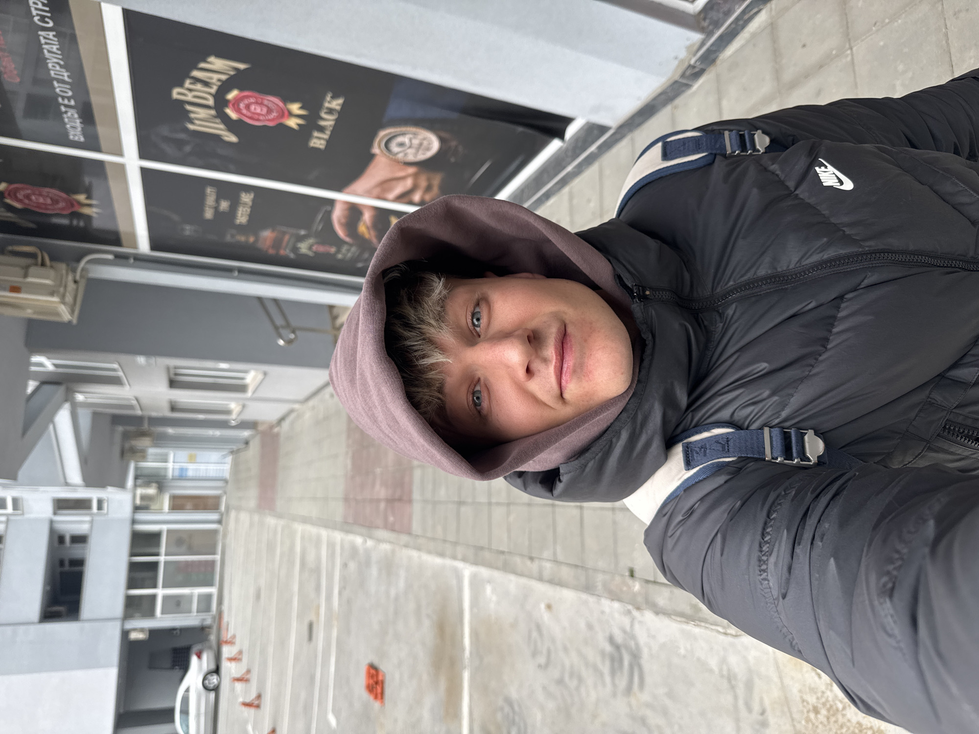 Young man takes selfies around Plovdiv during morning outing