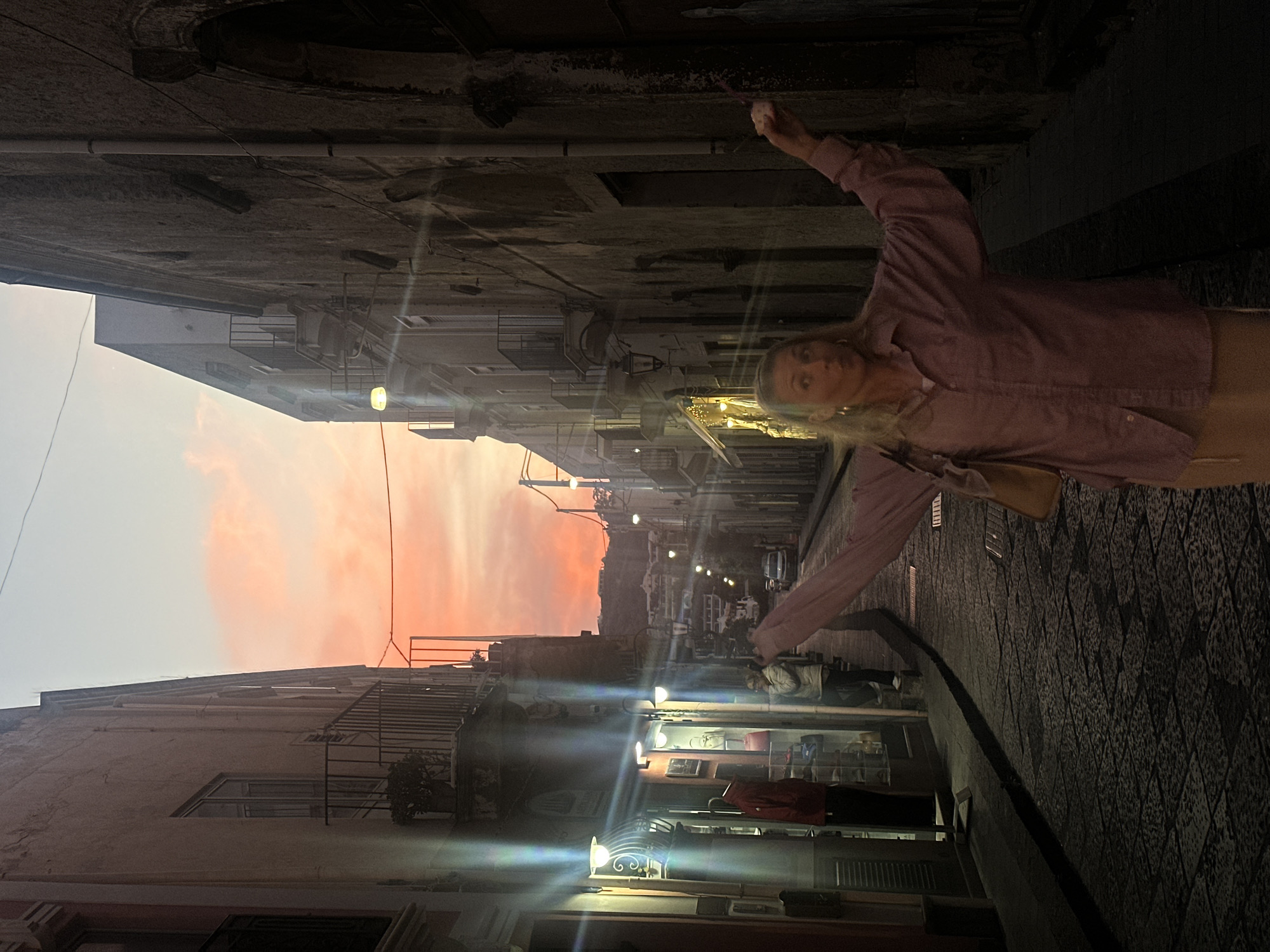 Evening street life documented in Lipari, Italy
