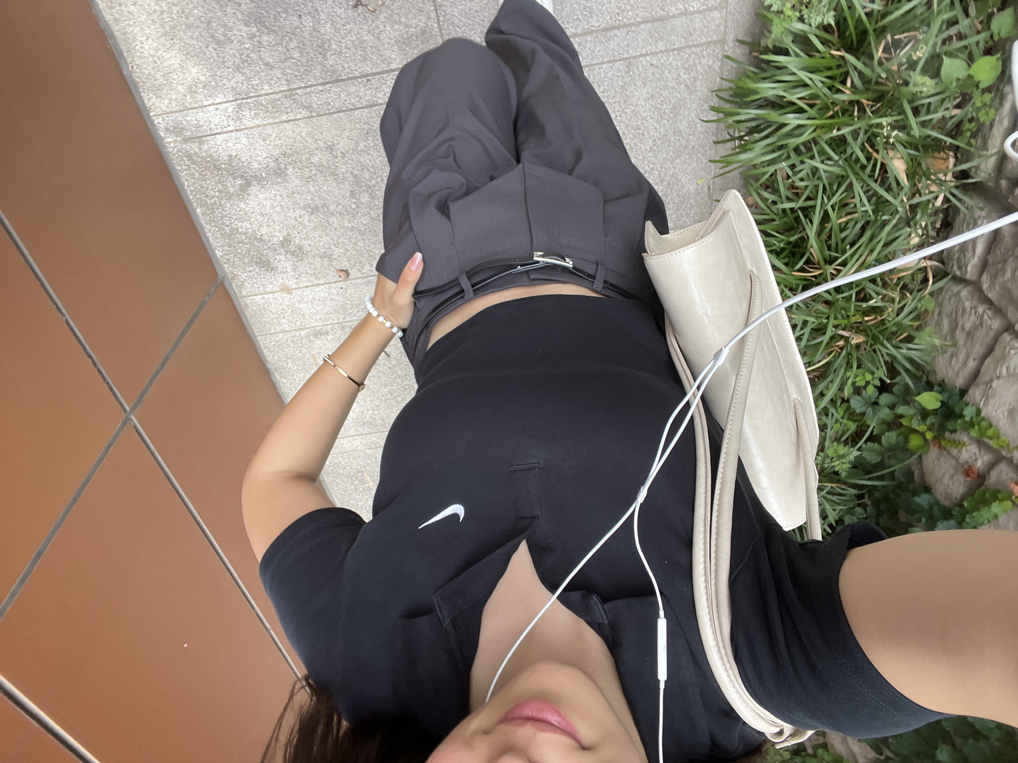 Quick selfie session on outdoor stairs in Daegu