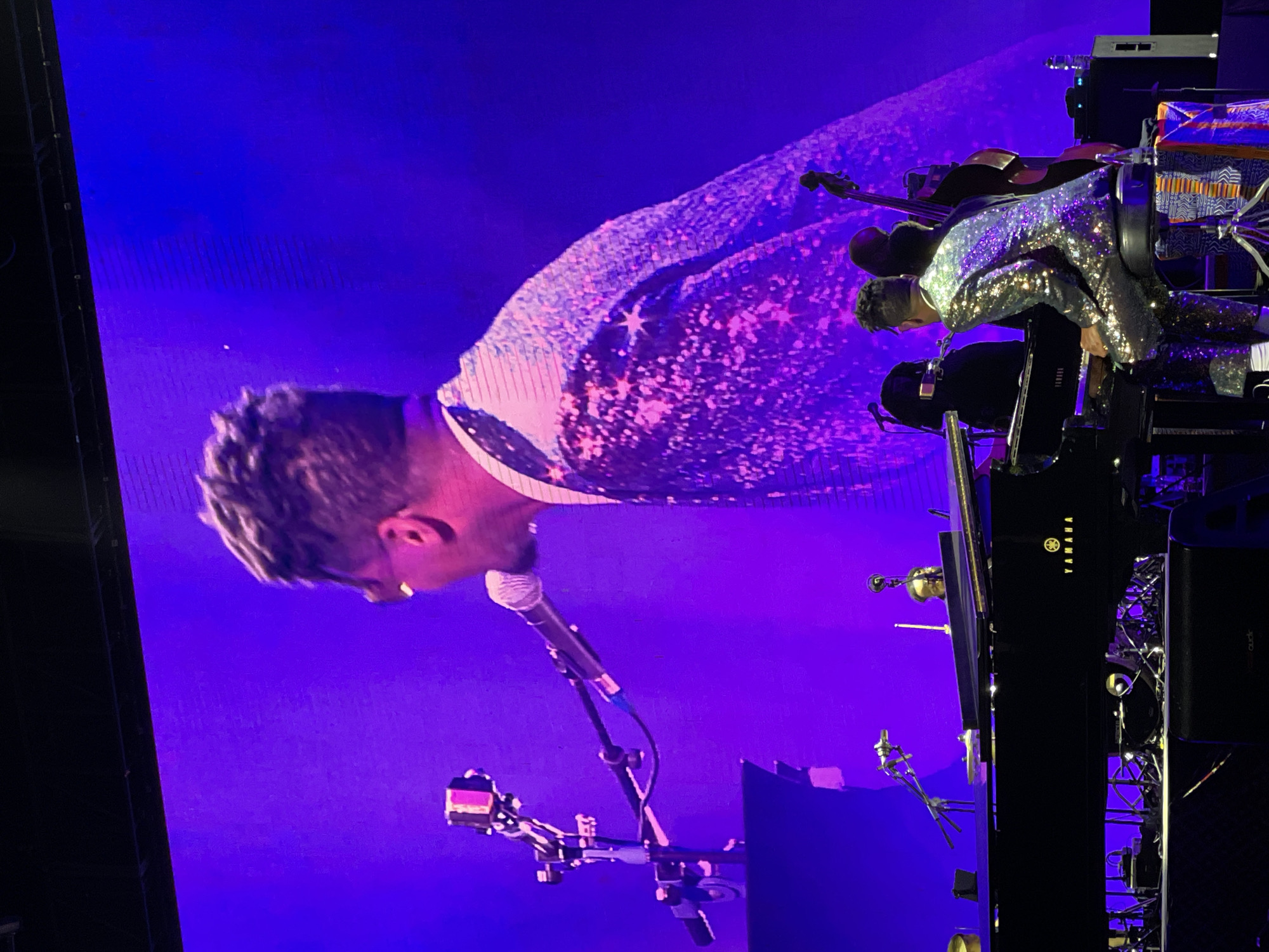 Sequined pianist performs concert in Salembaran, Indonesia