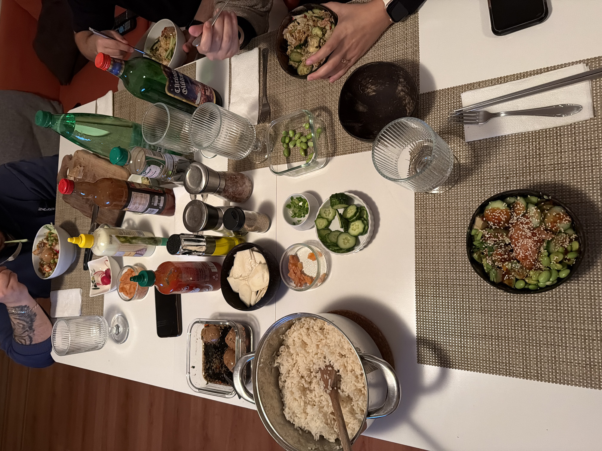 Dinner gathering captured in Varna featuring poke bowl meal
