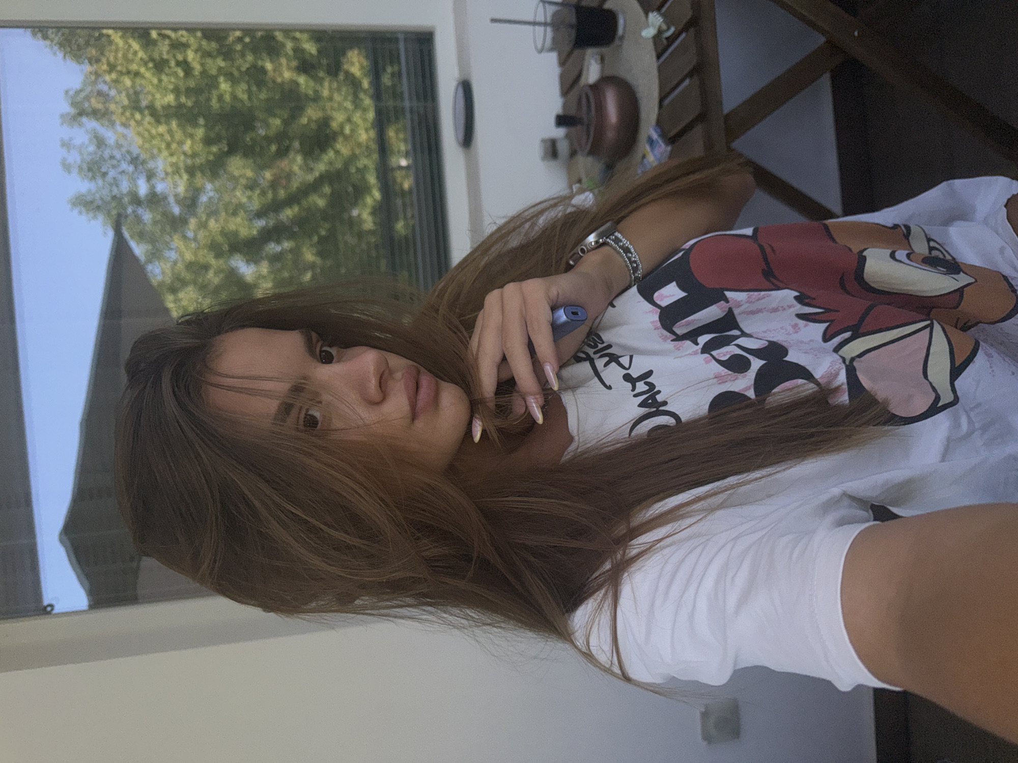 Selfie series around a Plovdiv apartment, white Bambi tee
