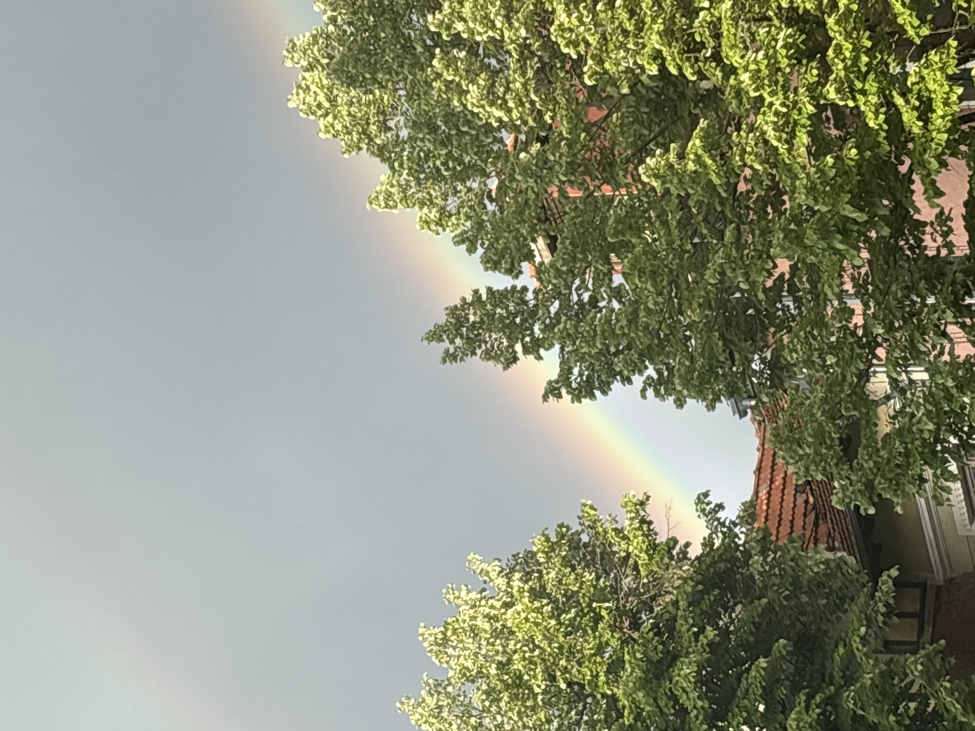 Rainbow appears over historic Veliko Tarnovo, Bulgaria