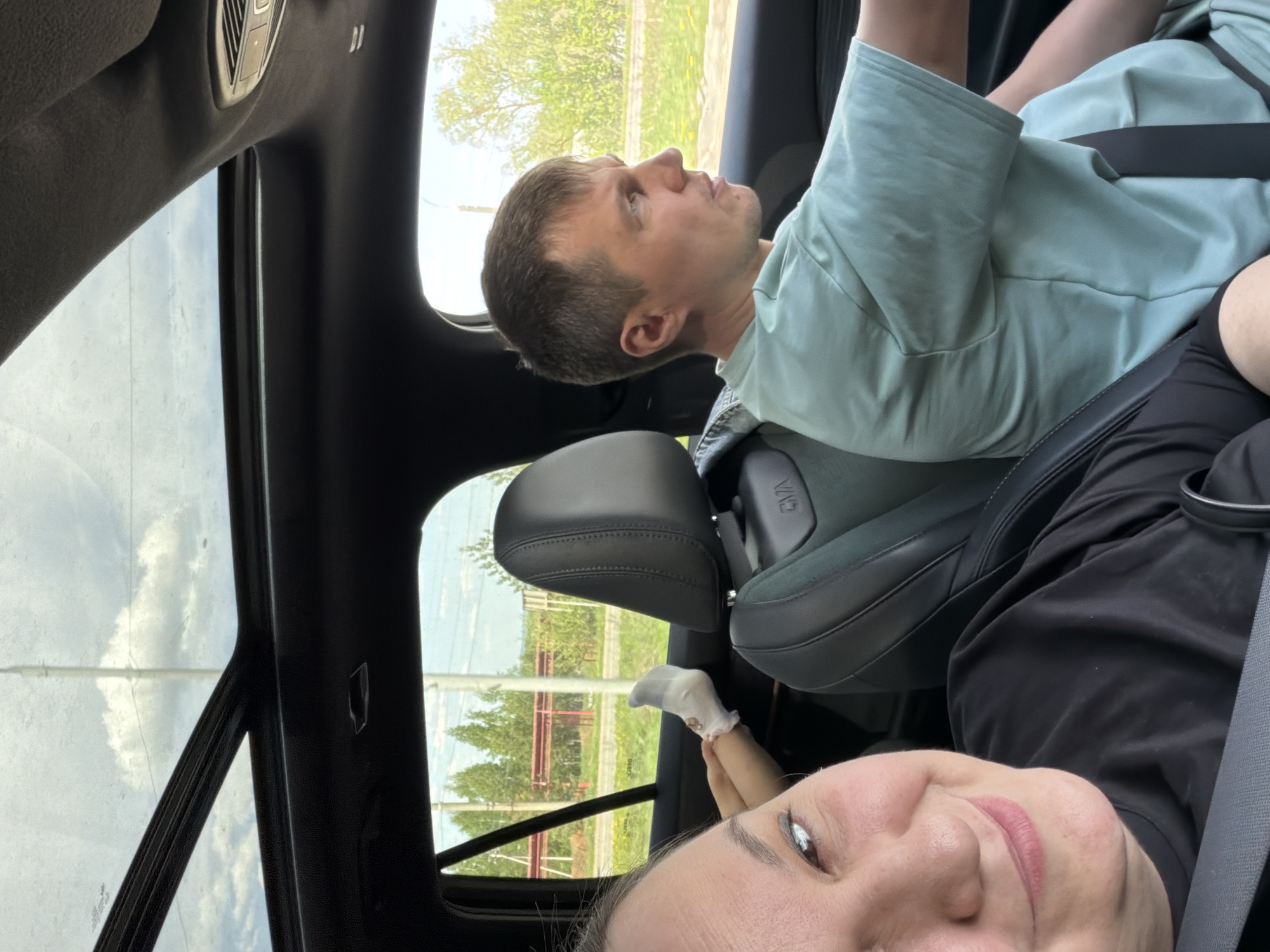 Two passengers photographed in vehicle in Votkinsk, Russia