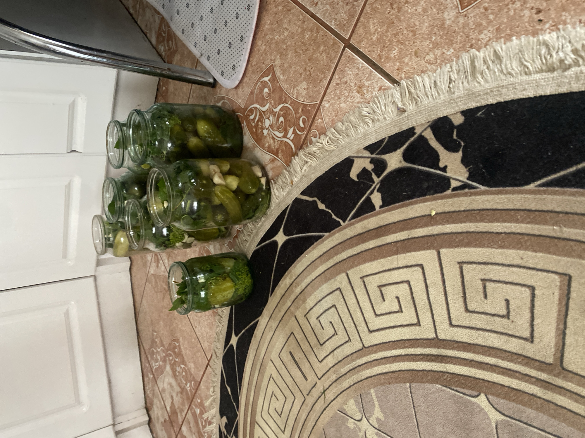 Flowers and pickles at a Ukrainian home in summer