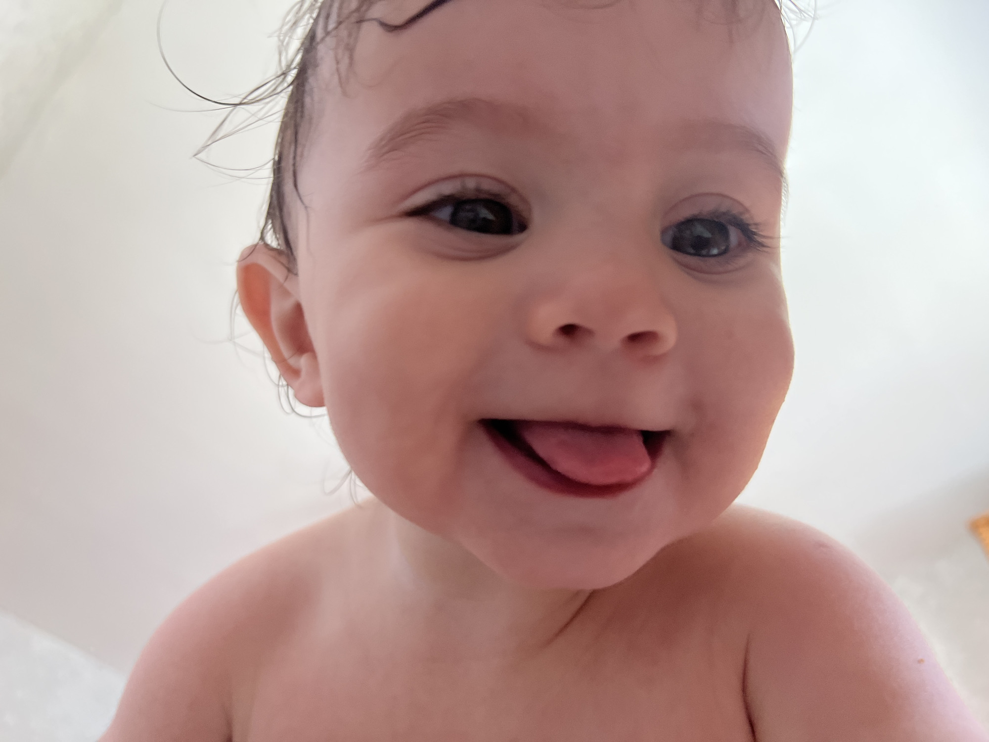 Baby photographed after bath time in Elena, Bulgaria