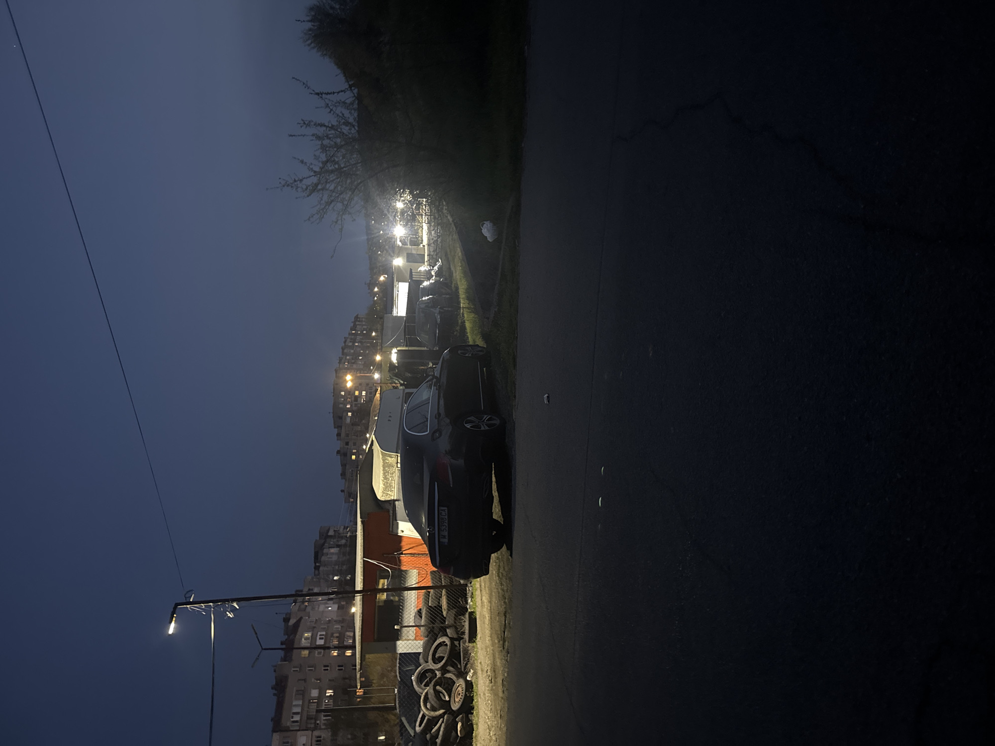 Evening scenes captured in Montana, Bulgaria show urban and rural nighttime views
