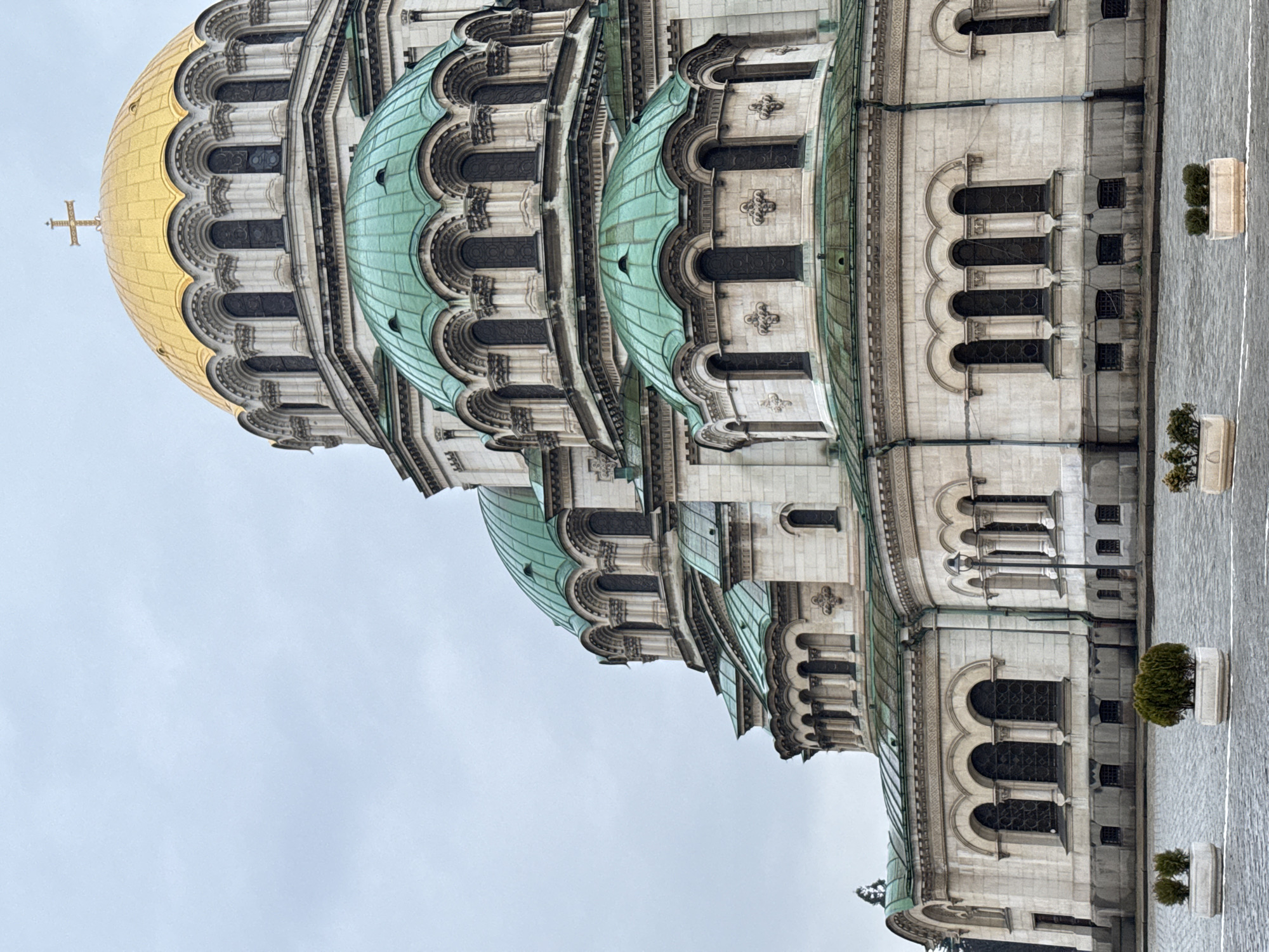 Tourist captures low-angle view of St. Alexander Nevsky Cathedral