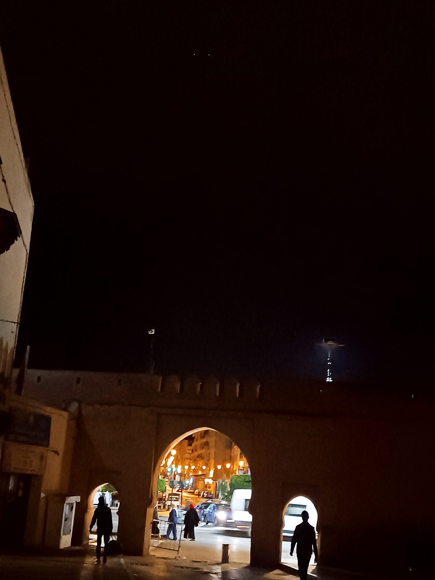 Nighttime scenes captured near medieval gate in Rabat, Morocco