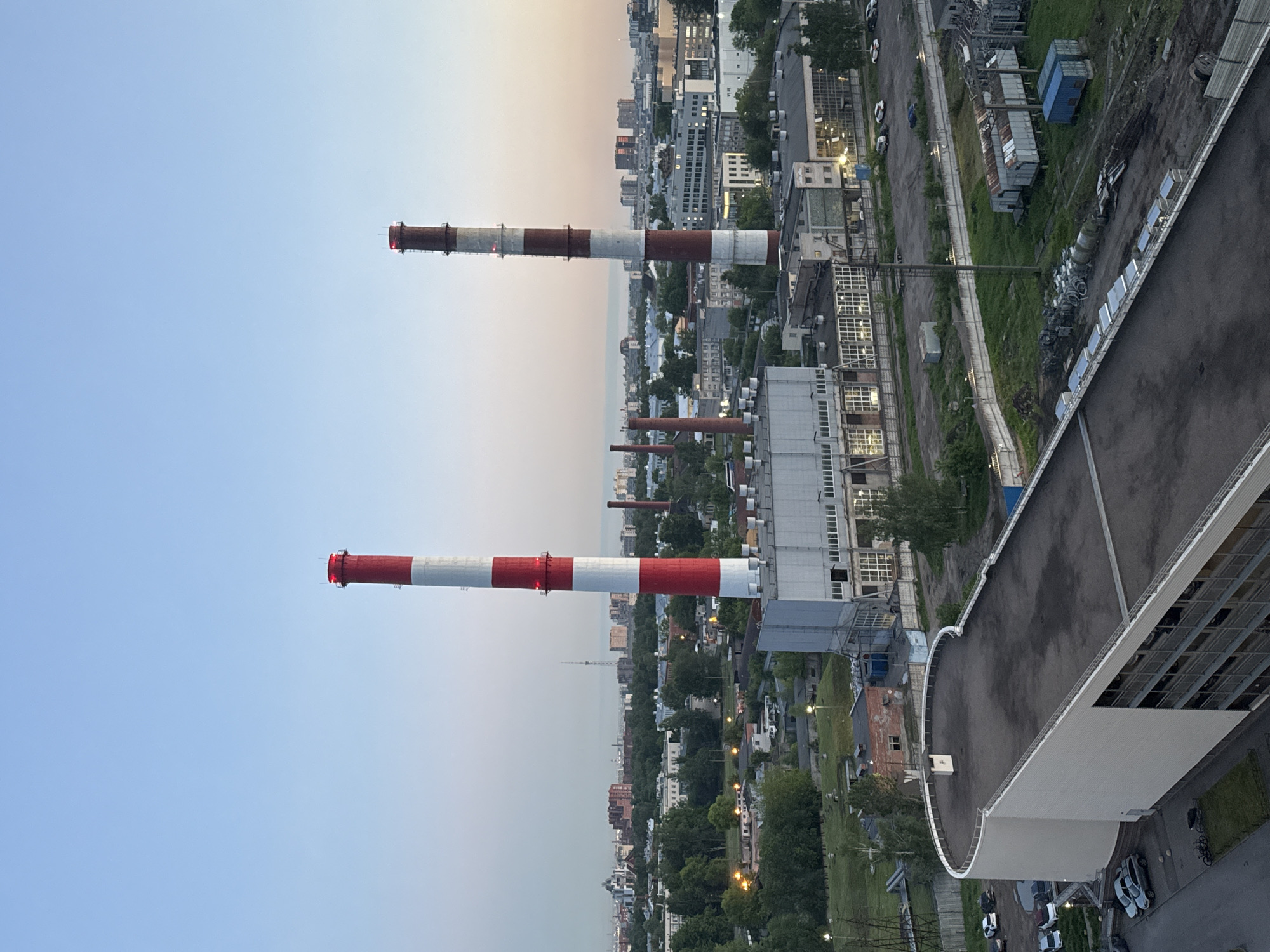 Evening industrial landscape observed in Sinyavino, Russia