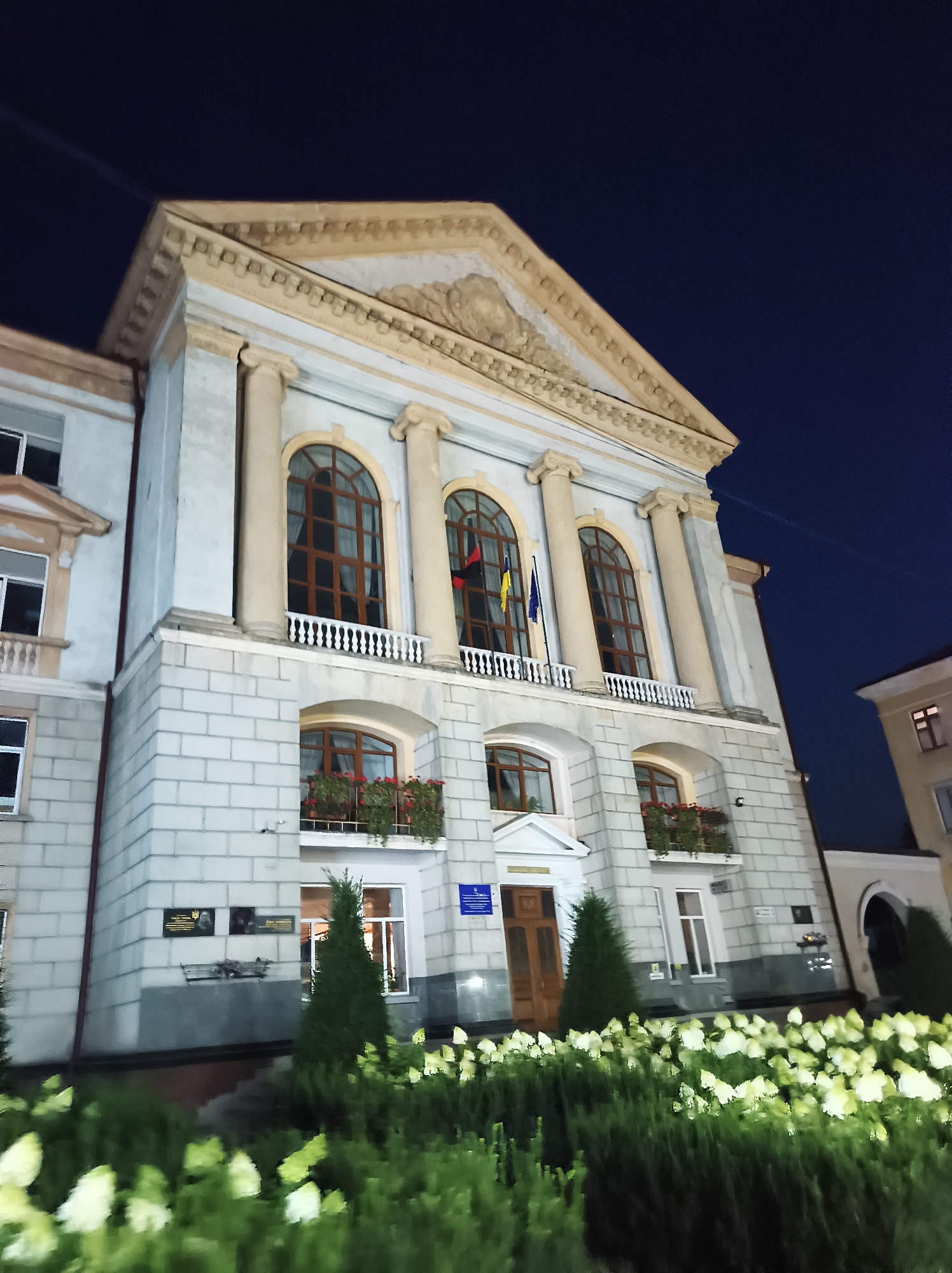 Ternopil's illuminated civic and religious landmarks at night