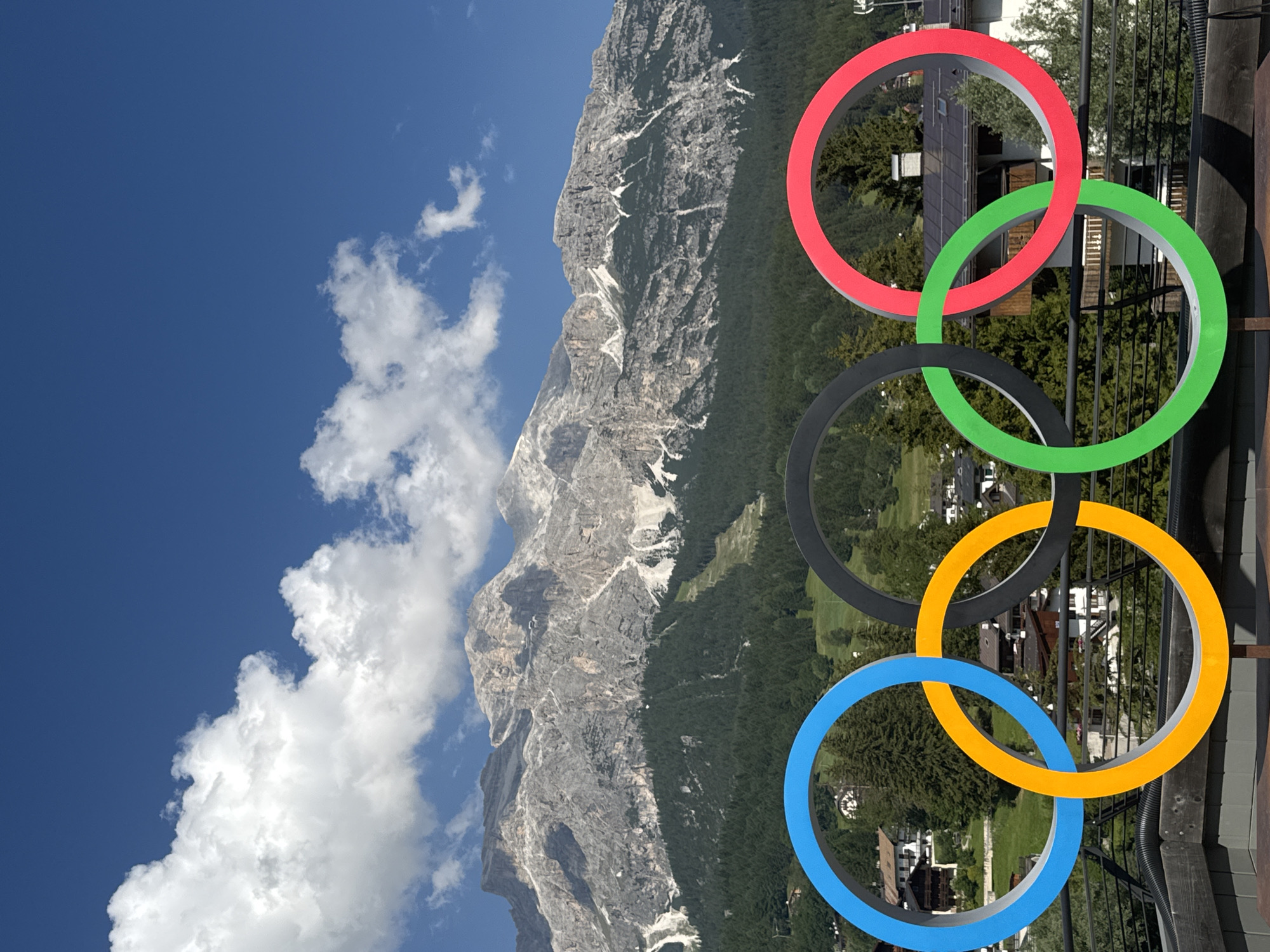 Olympic rings and alpine scenery in Cortina d'Ampezzo