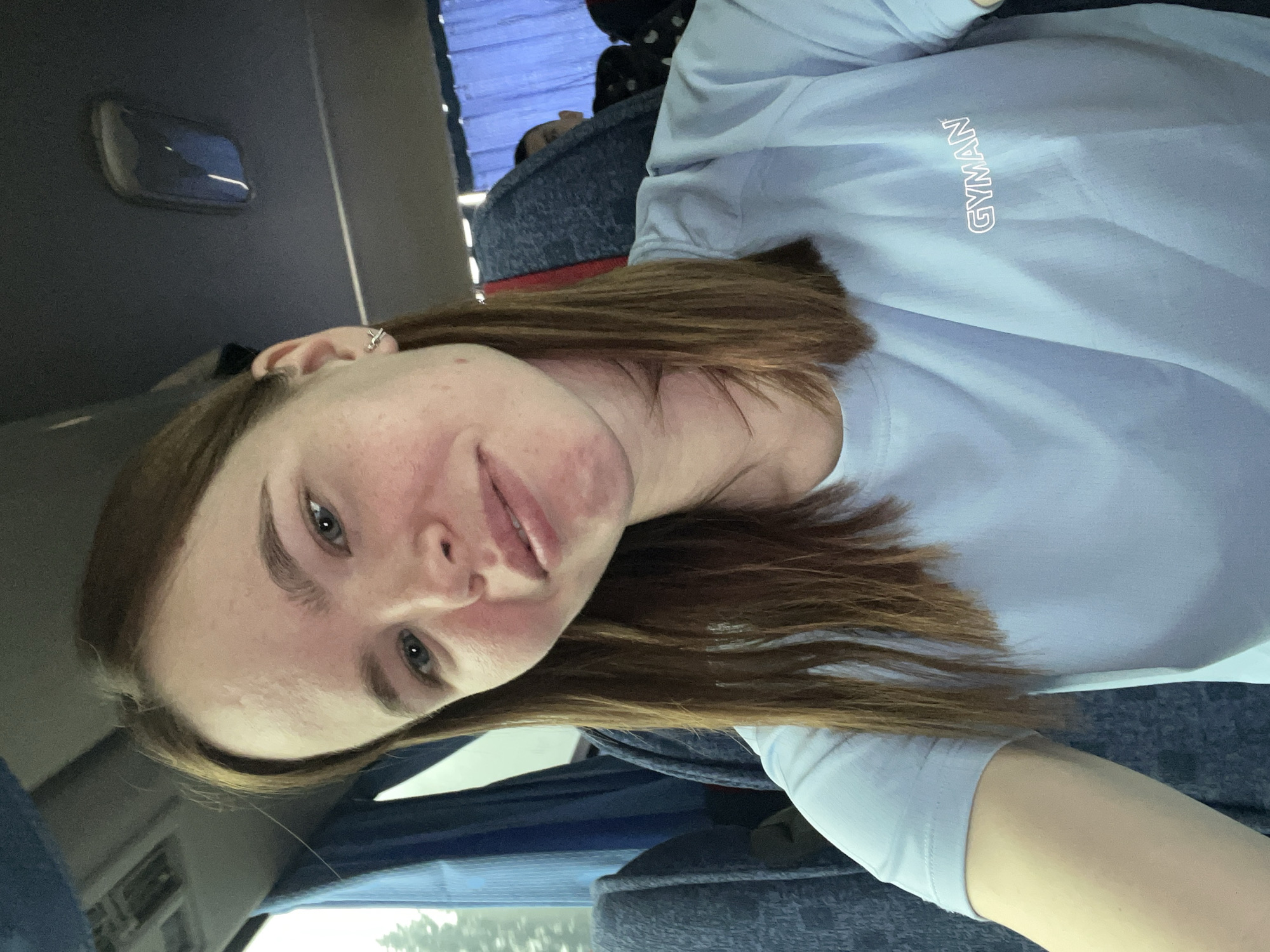 Woman takes selfie on bus in Russian town