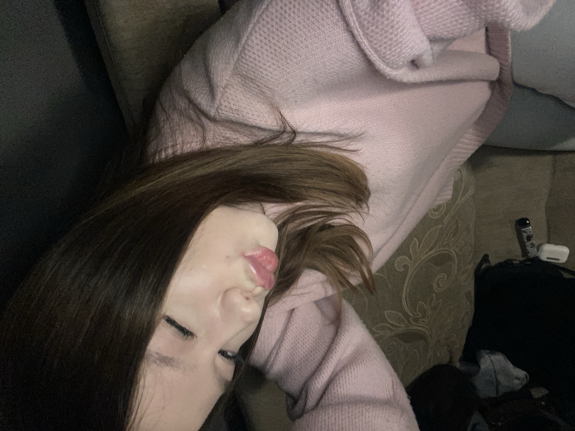 Woman in pink sweater documented in casual moments, Chaikovsky