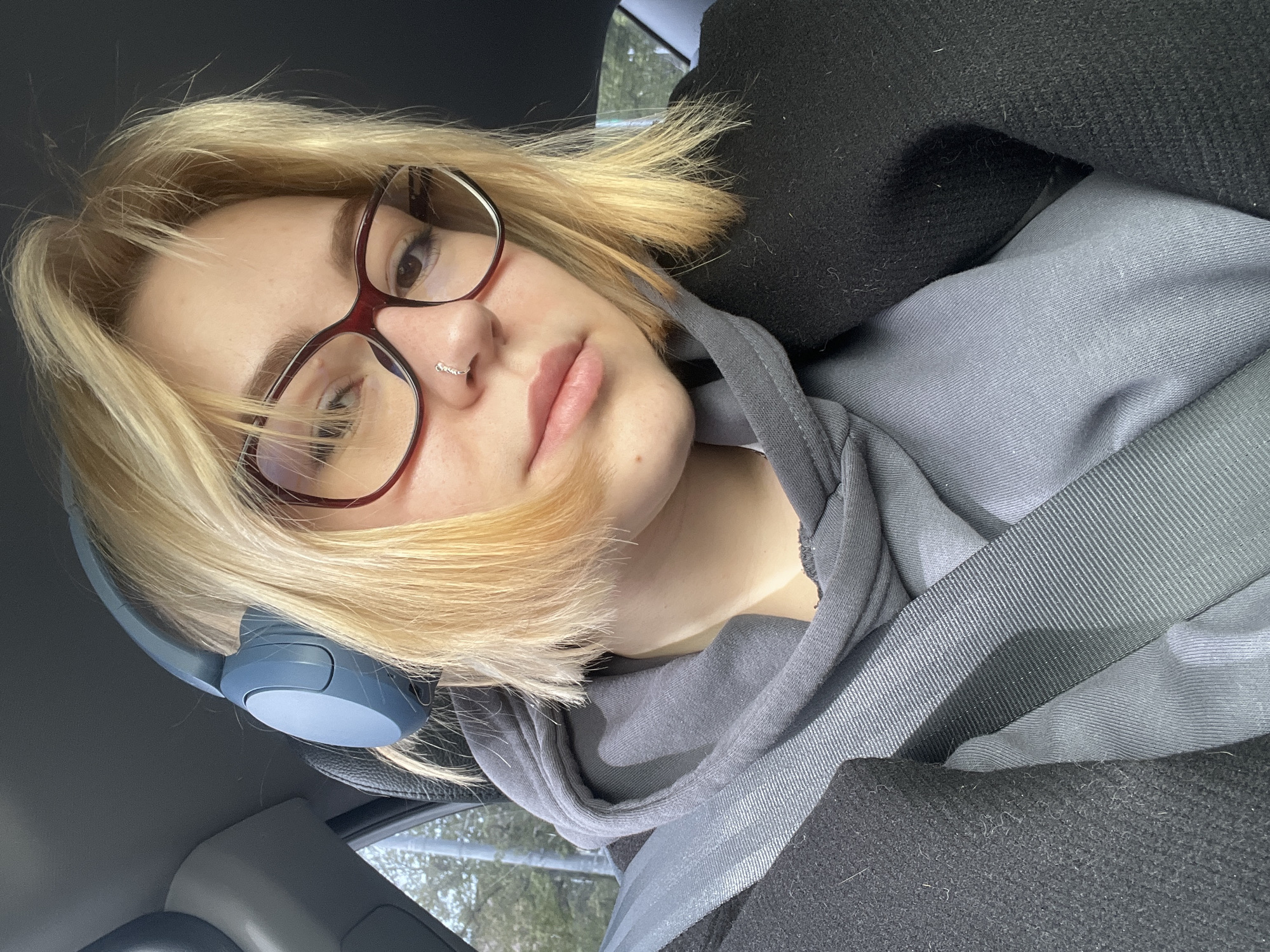 Woman takes morning selfie in car in Odesa