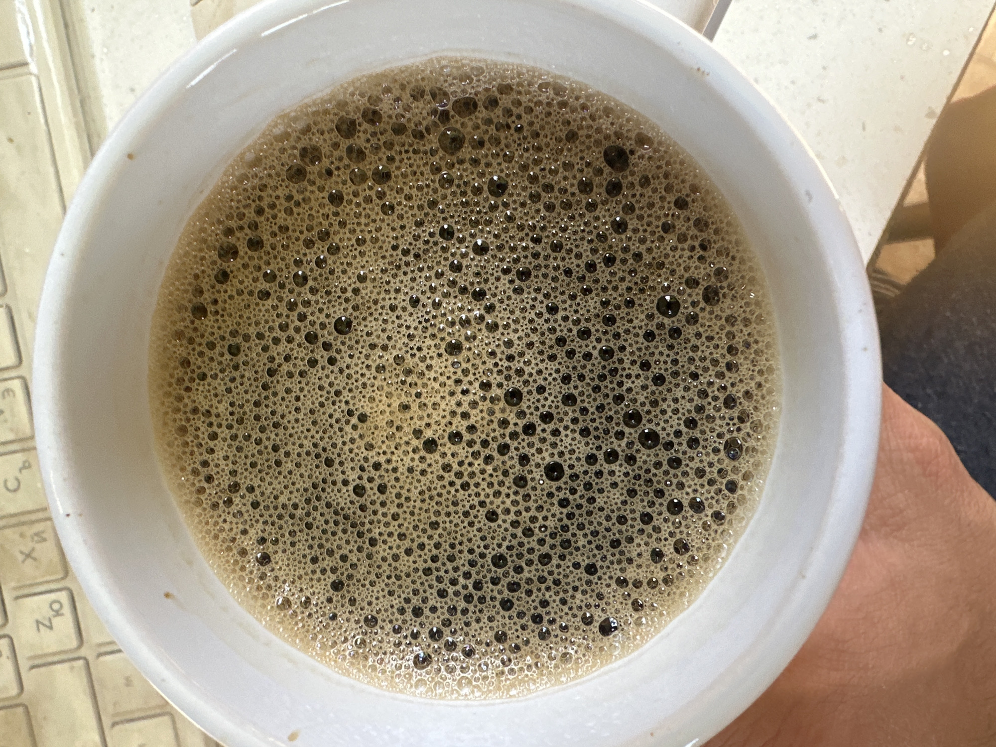 Morning coffee moment captured in Slavyani, Bulgaria