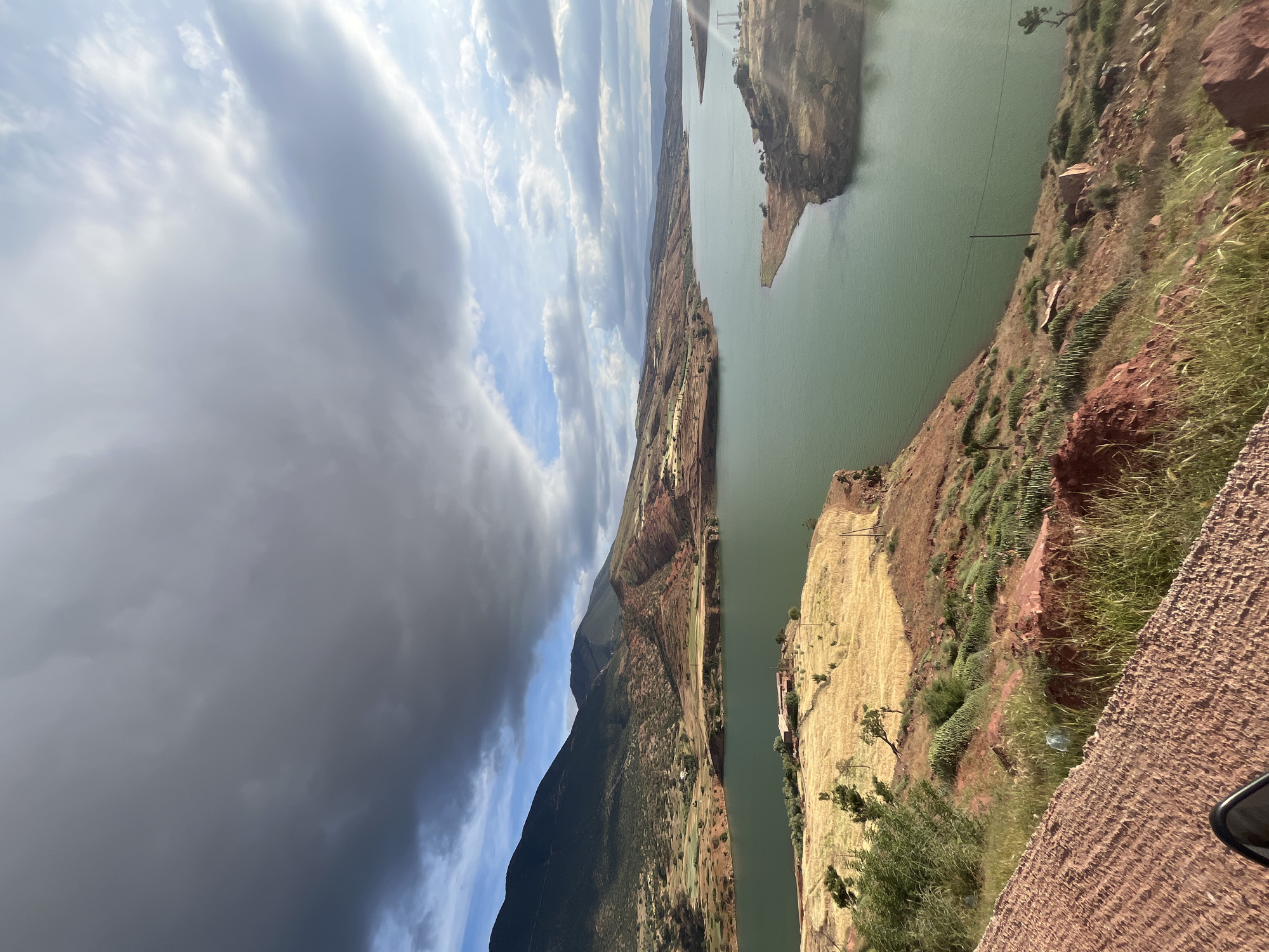 Green-hued Bin el Ouidane Lake viewed near Ait Mazigh, Morocco