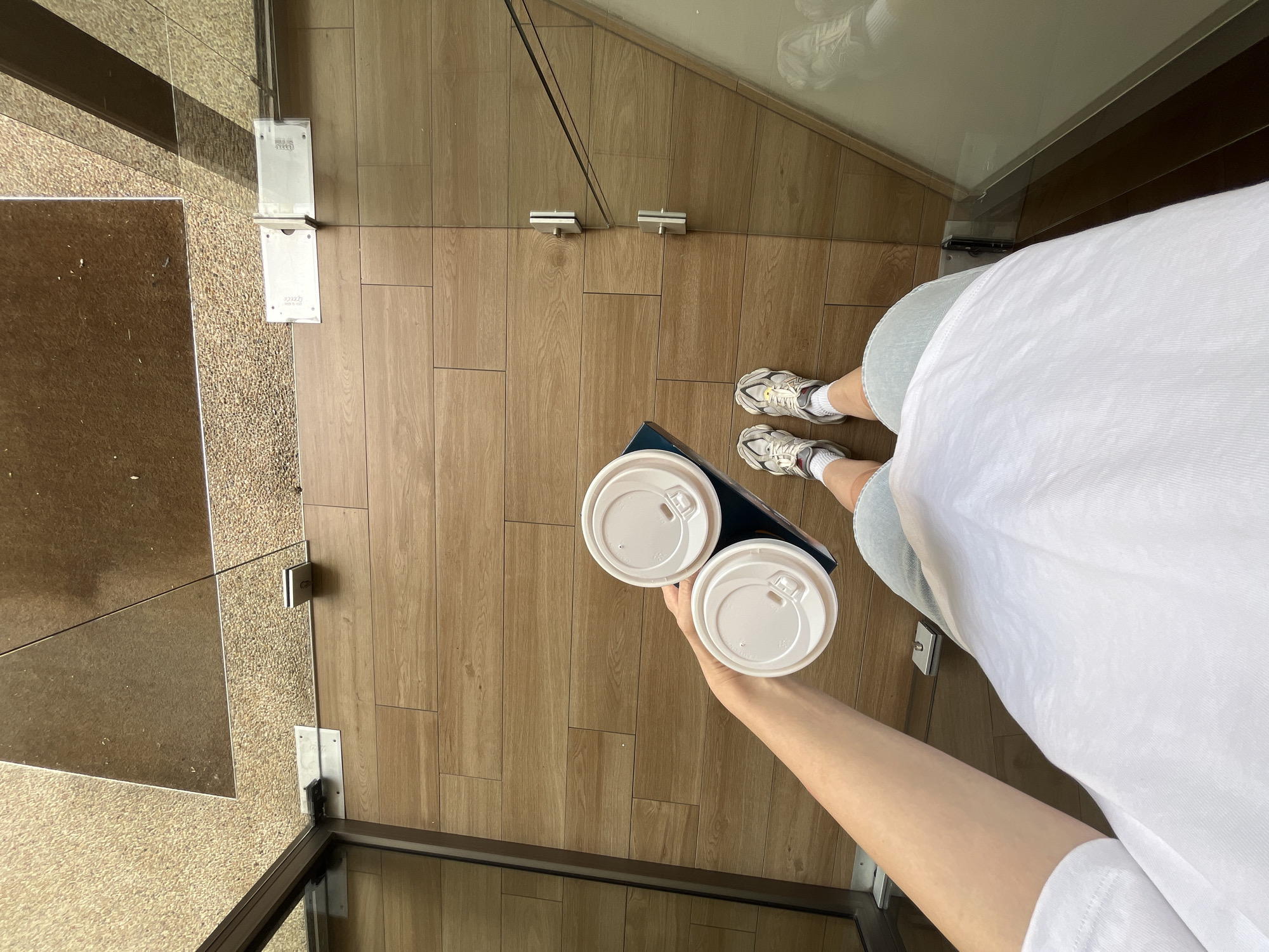 Coffee delivery captured from multiple angles in Limassol morning