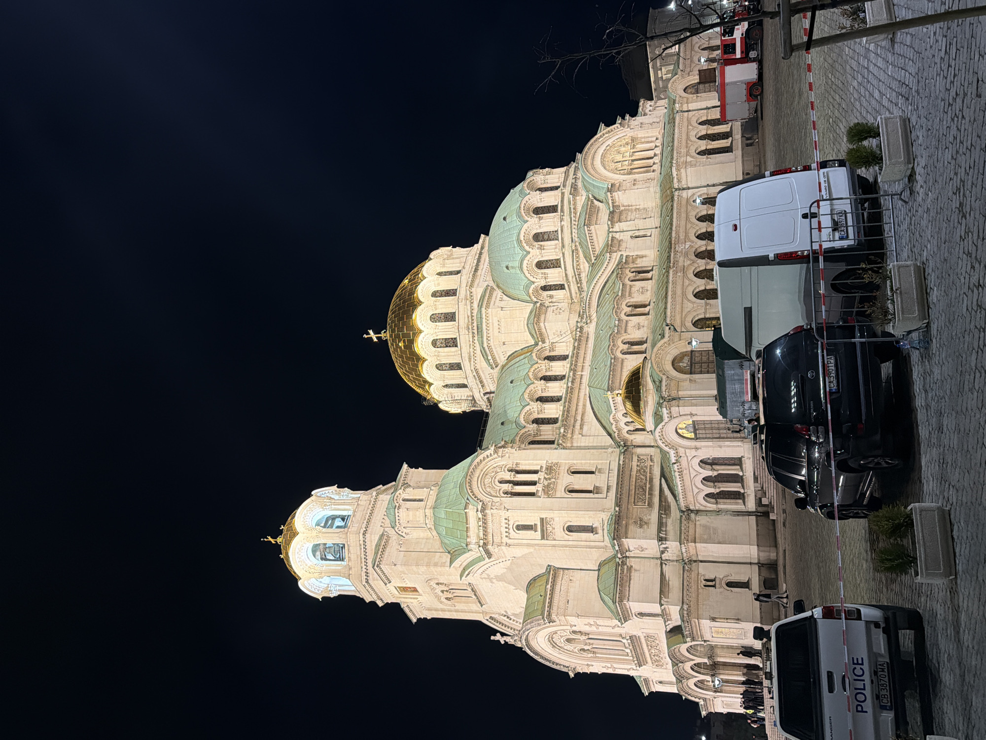 Police vehicle stationed at Sofia's Alexander Nevsky Cathedral