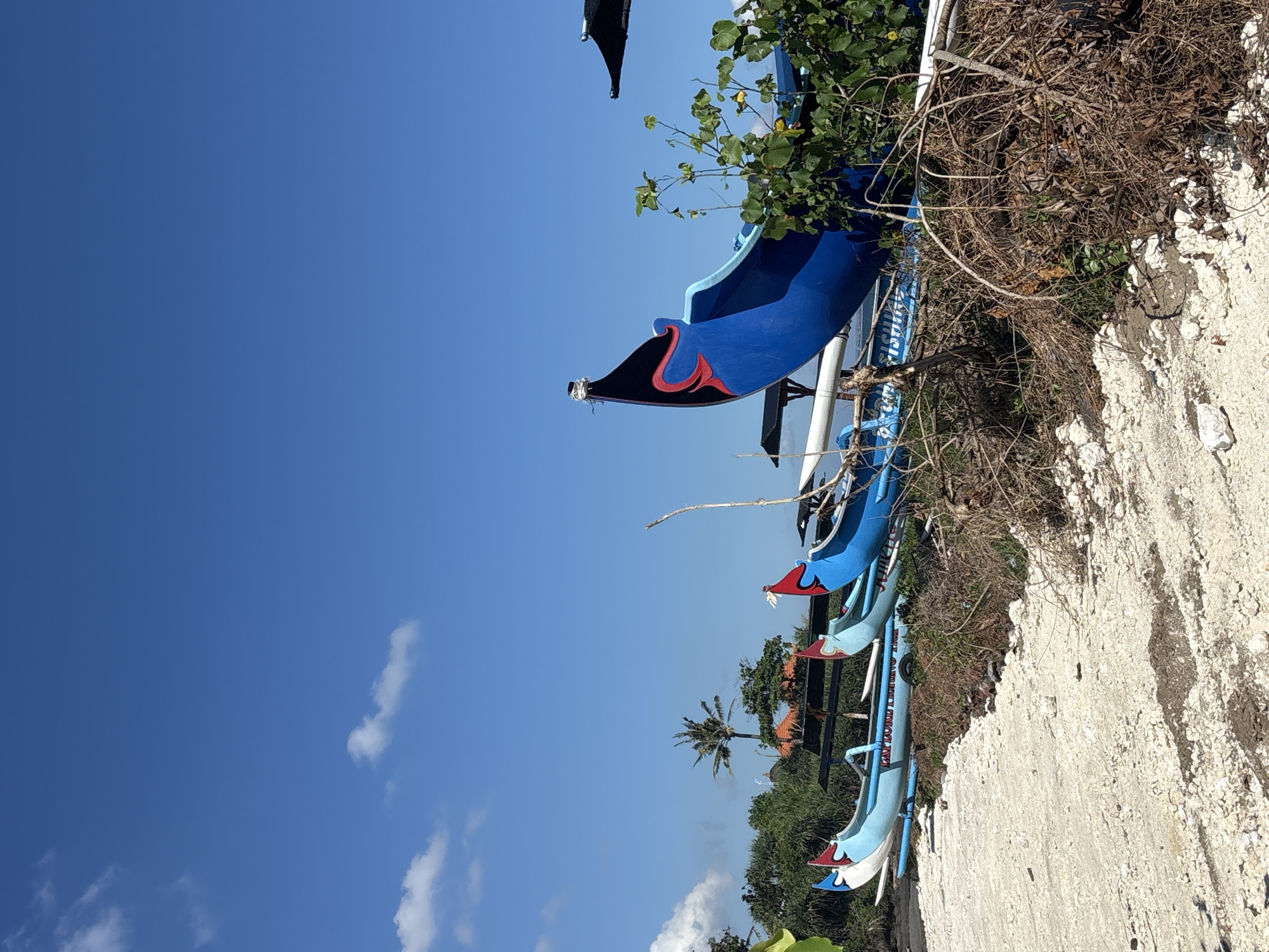 Cemagi's black sand beach and traditional fishing boats, Mengwi