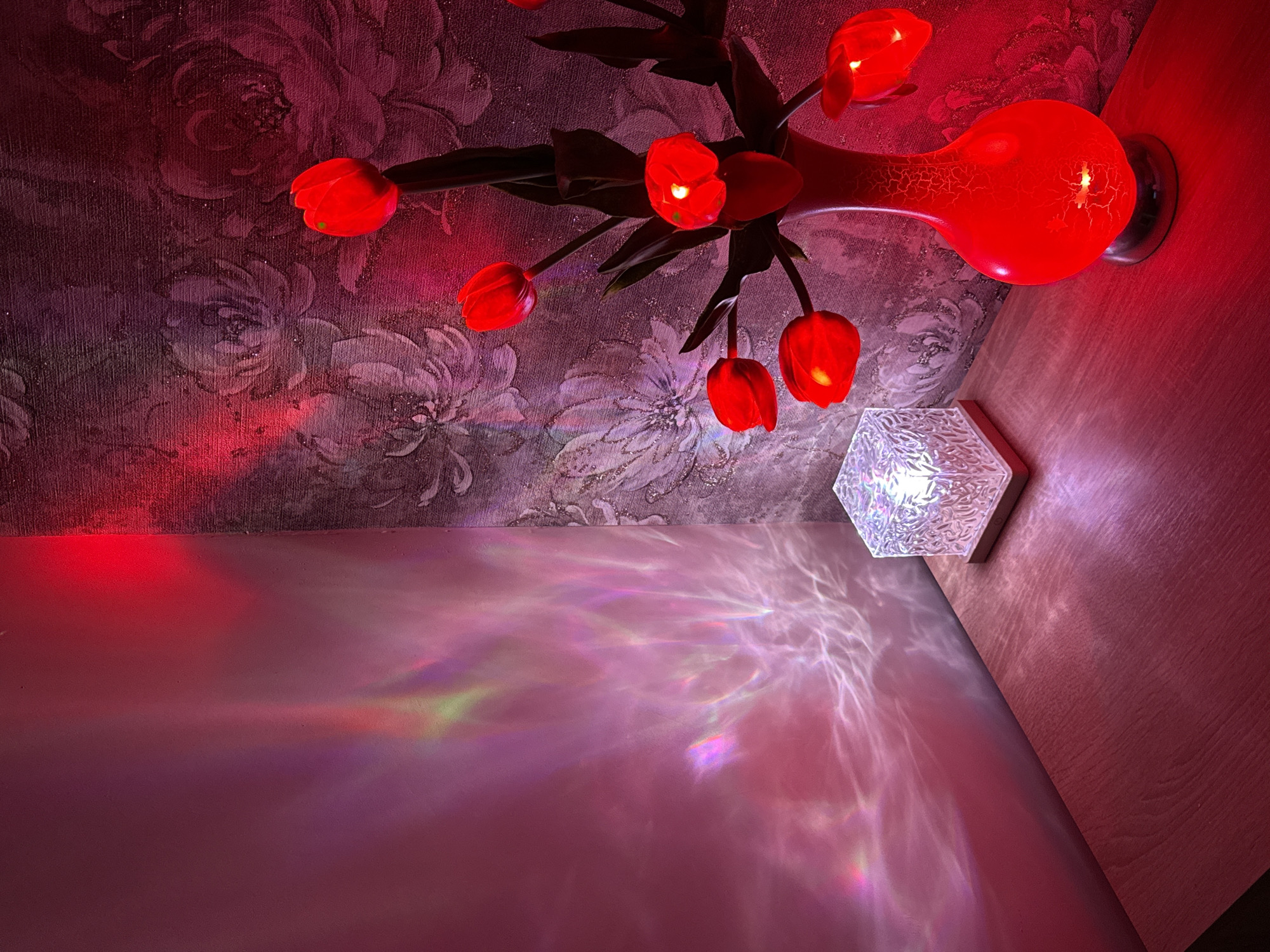 Colorful interior lighting and decorative fixtures documented in unknown location