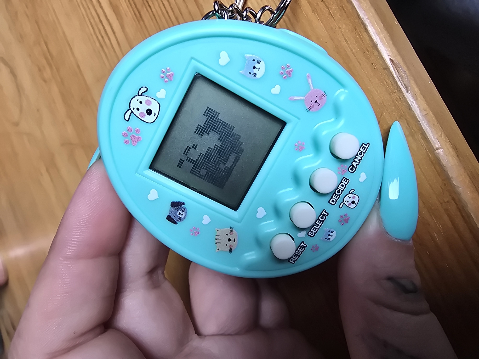 Person holds nostalgic electronic pet toy in Bulgaria