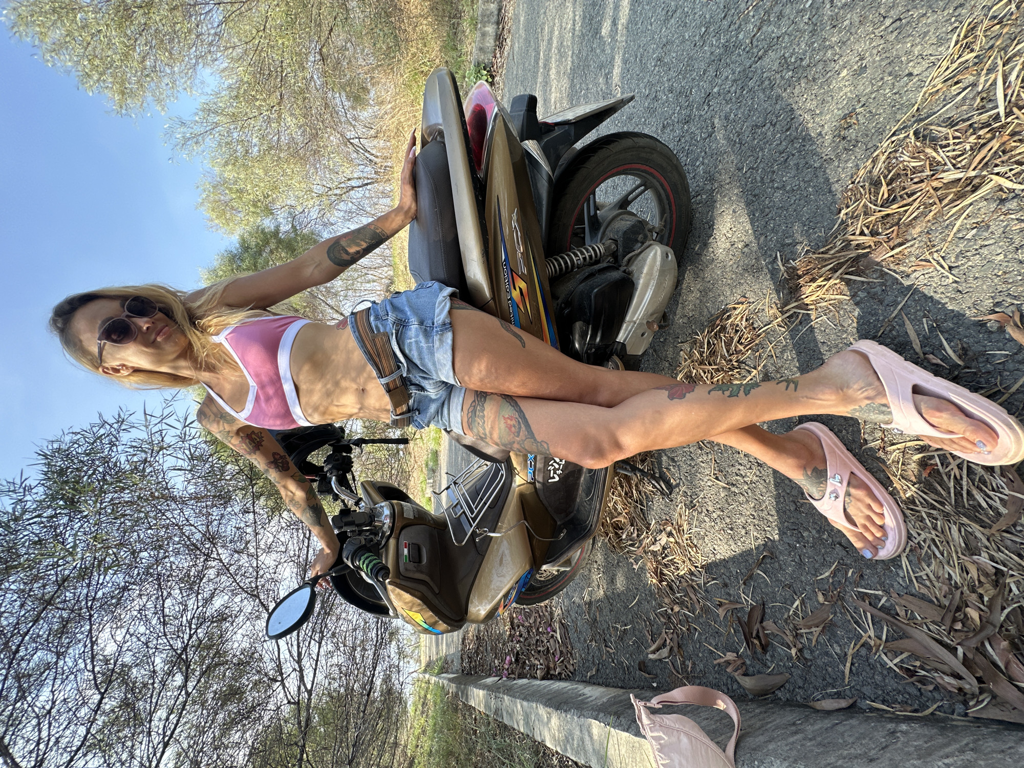 Roadside scooter stop along Vietnam's coastal Phu Thuy Ward