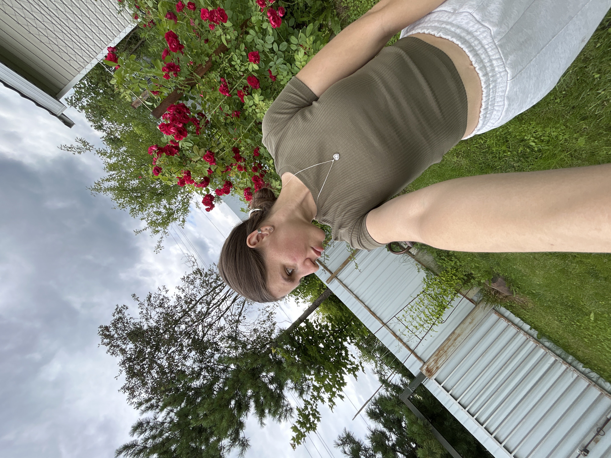 Hanging out by the roses in Klin on a summer morning
