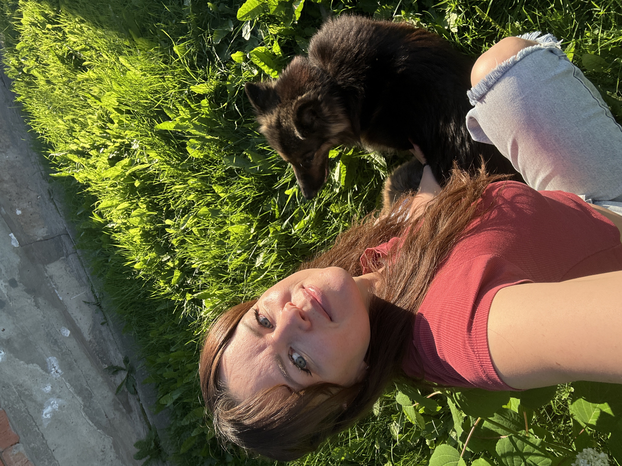 Lazy summer afternoon in a Chaikovsky park with a German Shepherd