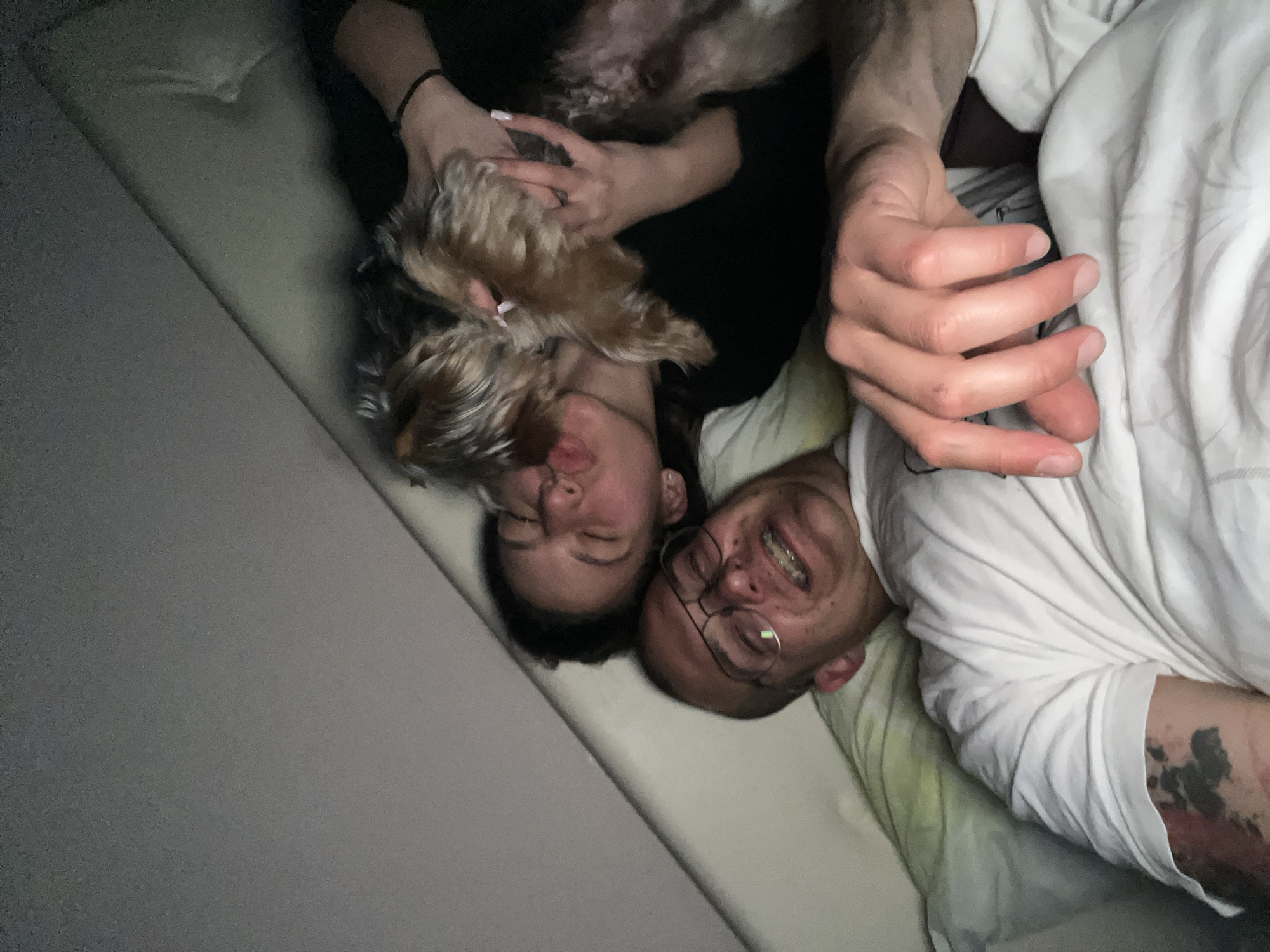 Couple shares quiet evening at home with Yorkshire Terrier