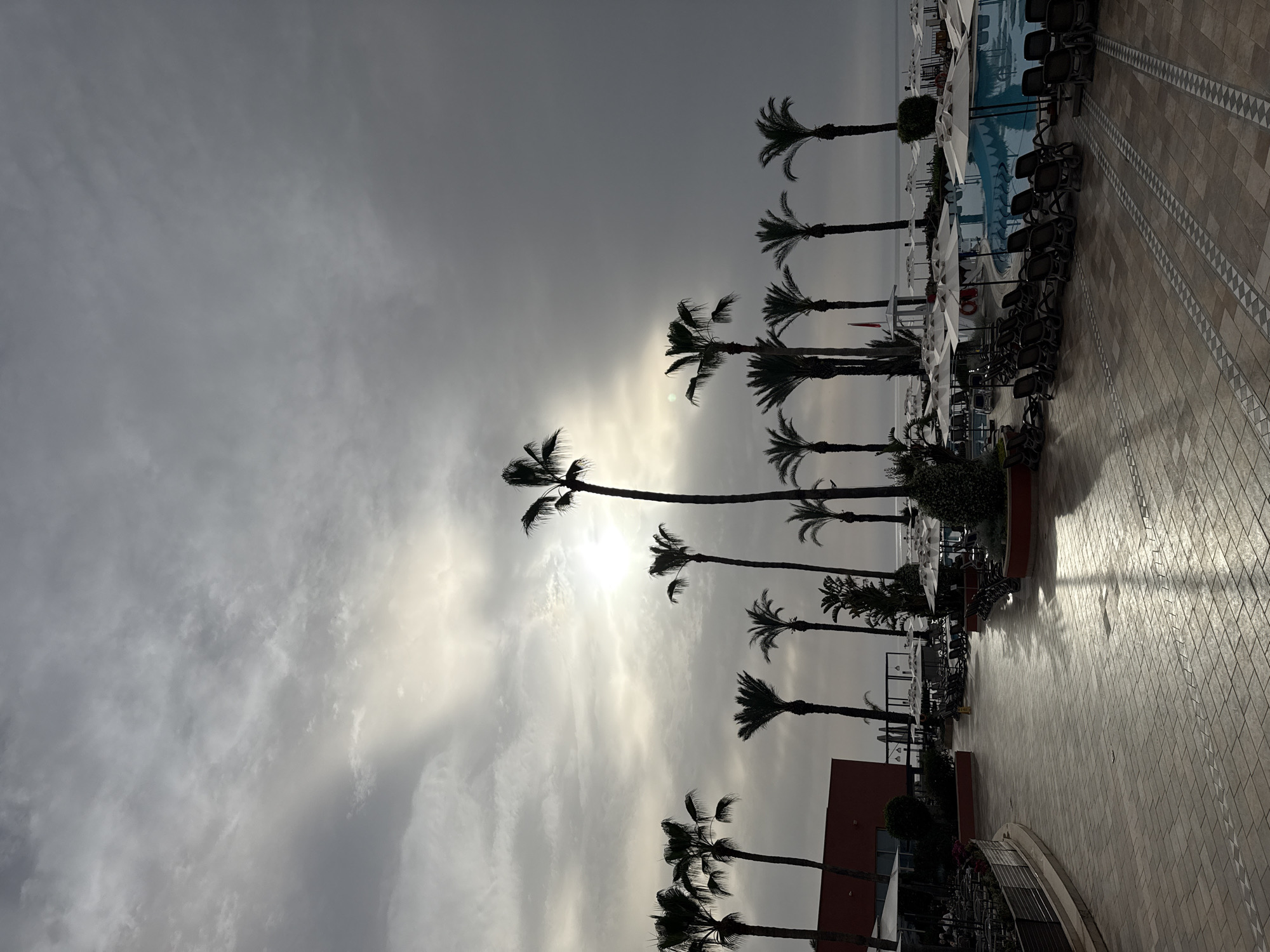 Early morning poolside scene documented in Kemer, Turkey