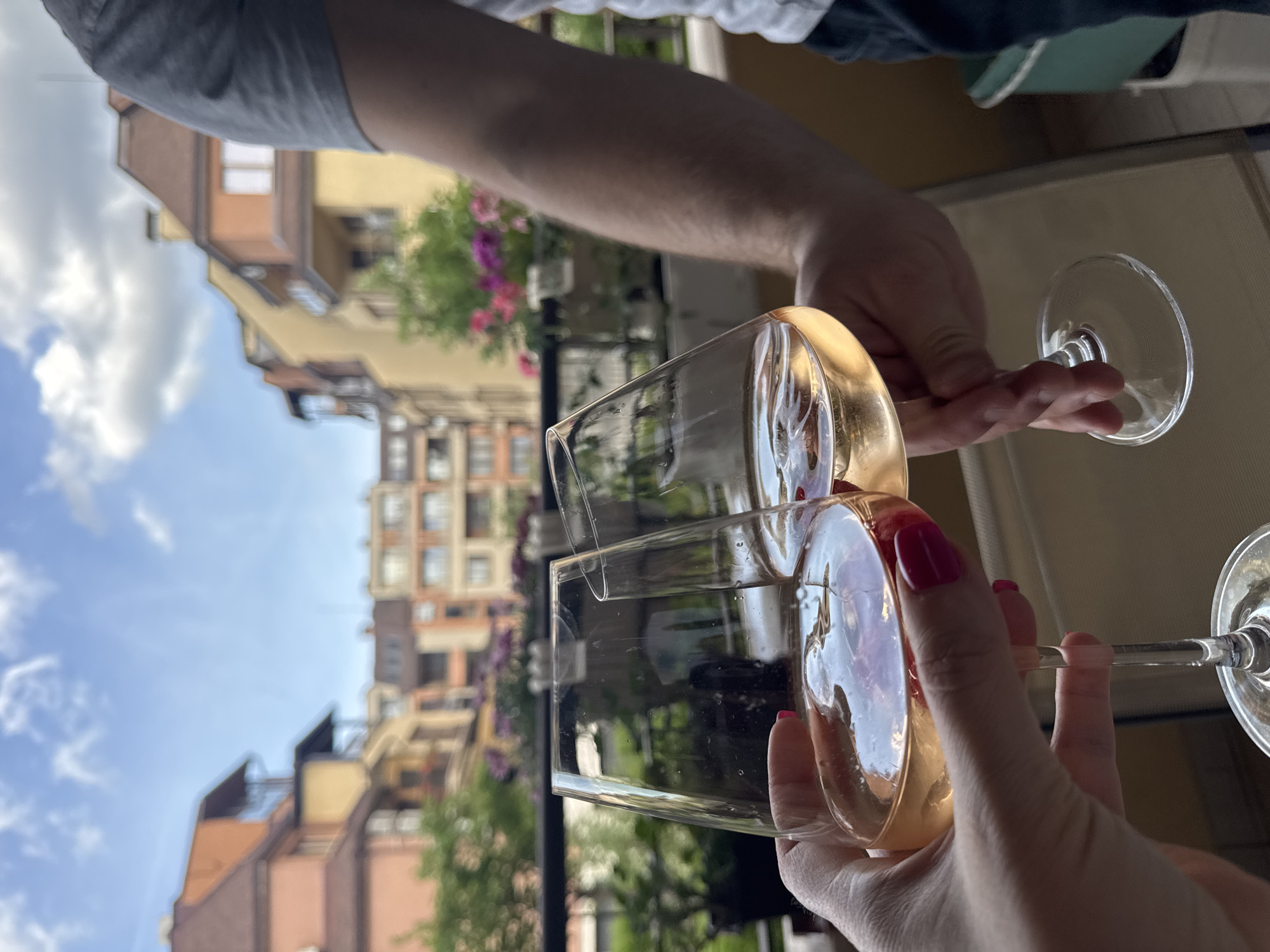 Afternoon balcony life captured across Sofia: wine, gardening, dogs