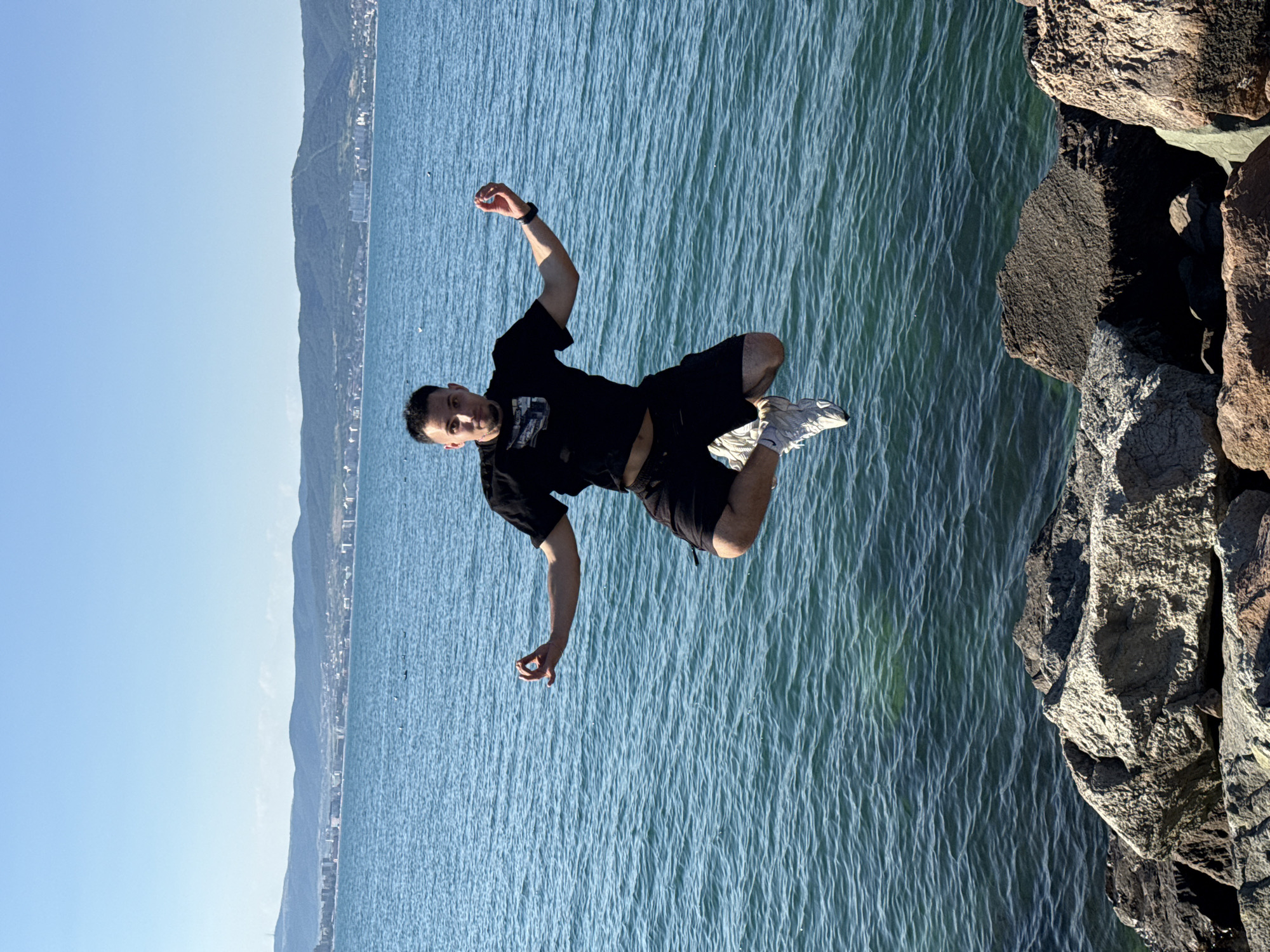 Cliff jumping off the Black Sea rocks at Nesebar