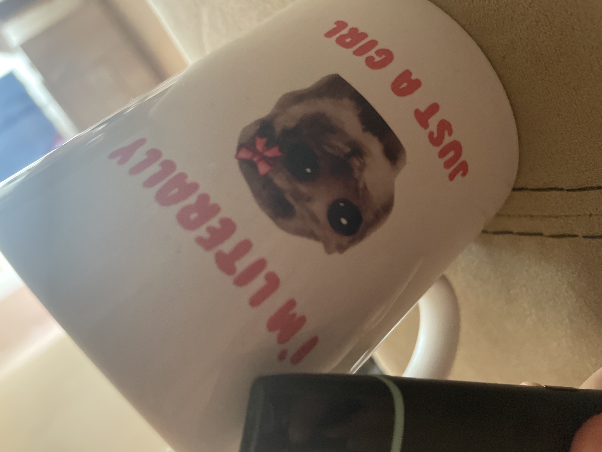 White ceramic mug found tilted in Varna indoor setting