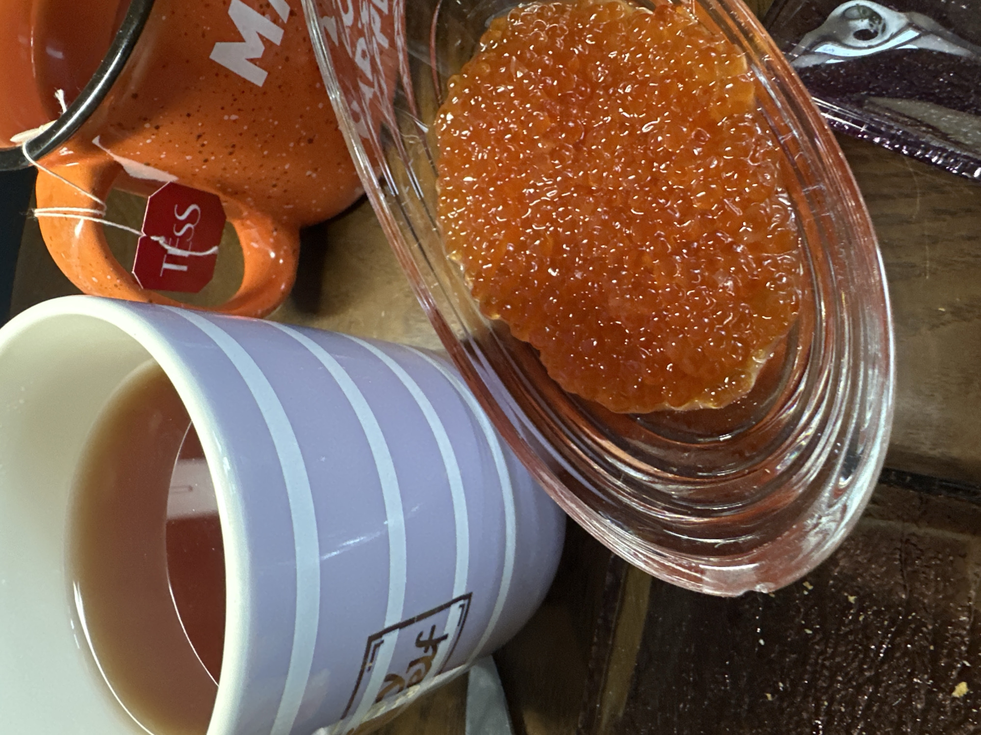 Luxury breakfast with caviar documented in Blagoveshchensk bedroom setting