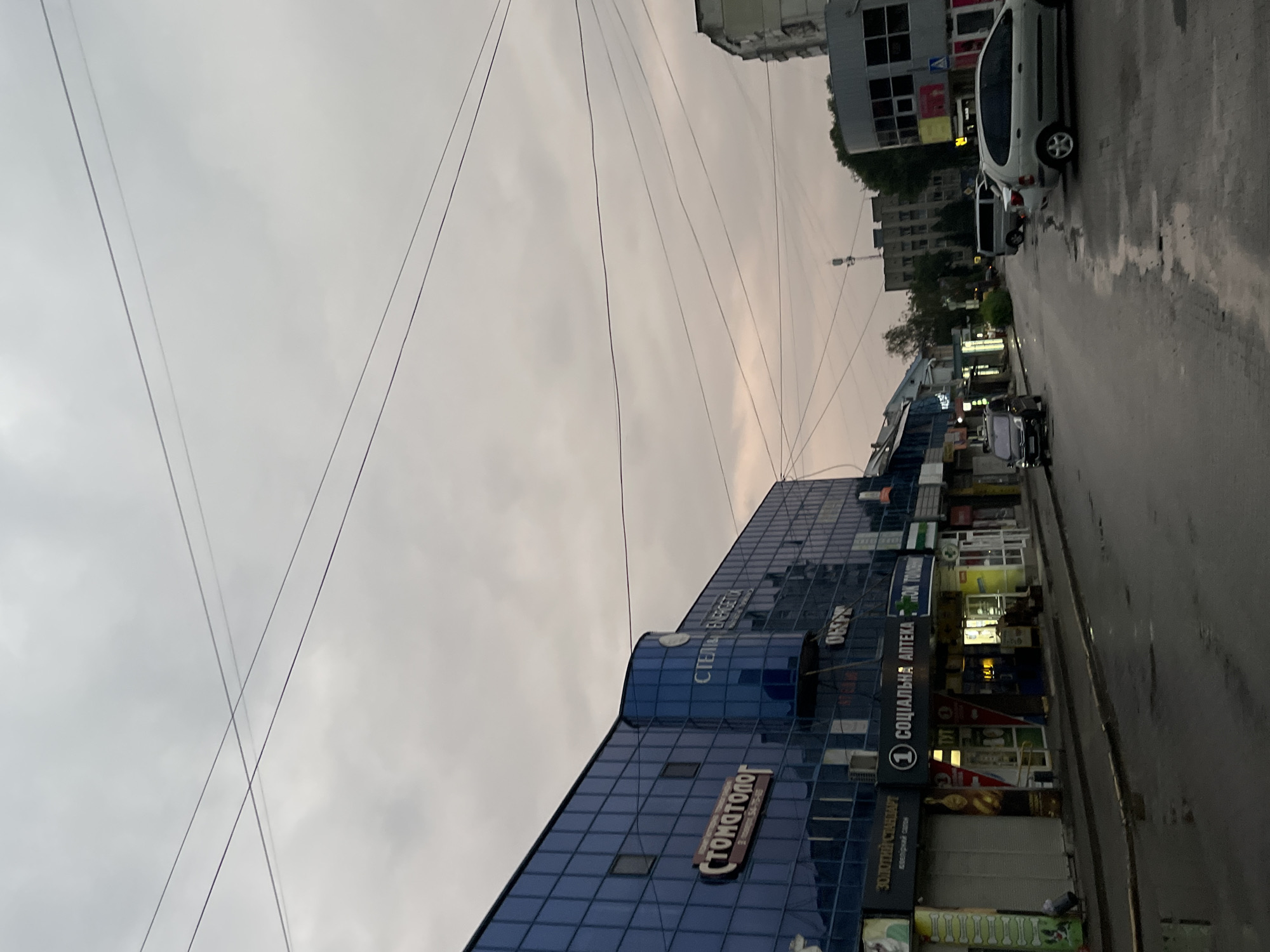 Overcast evening on a Chernivtsi commercial street