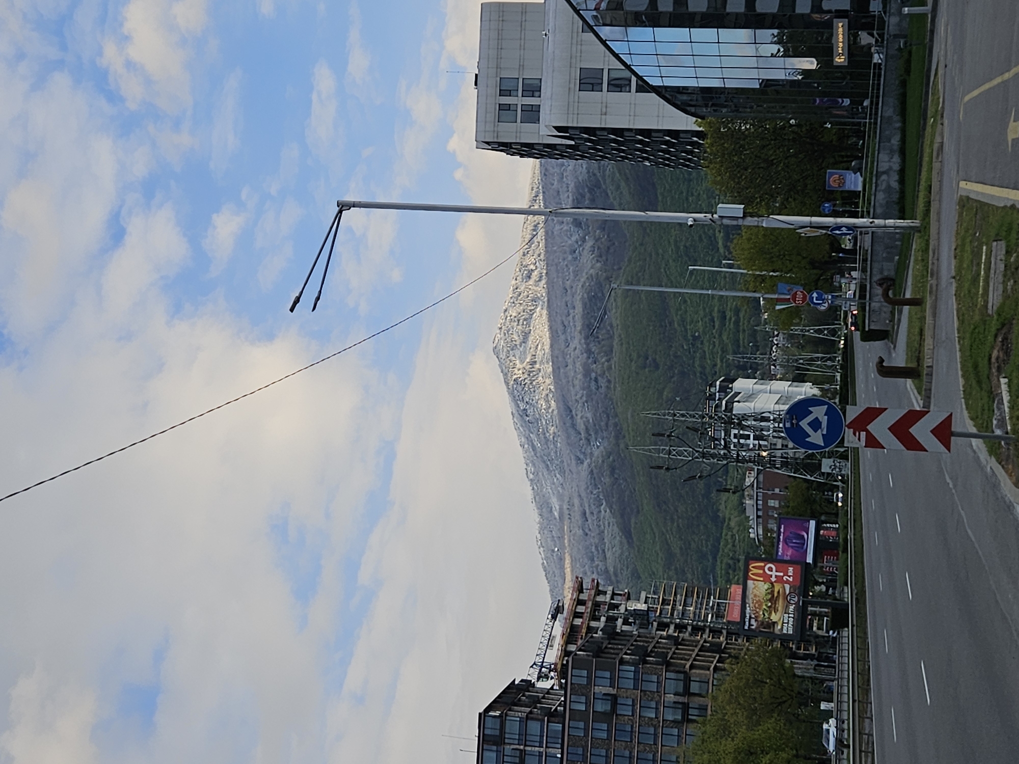 Sofia cityscape with Vitosha Mountain photographed from urban street
