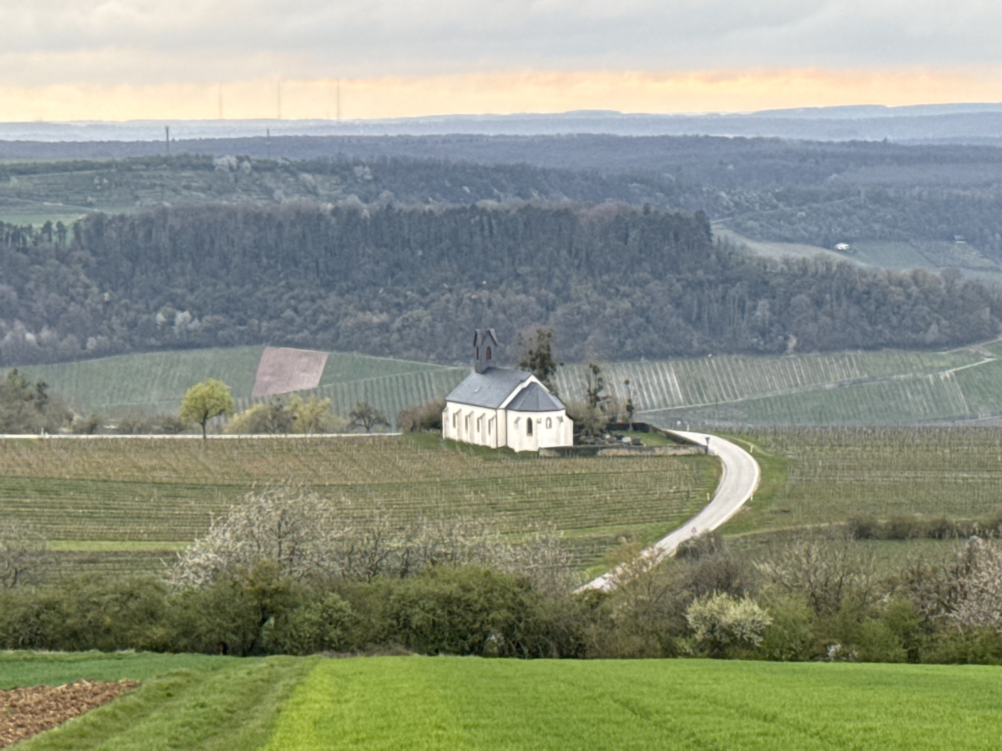 Rural hillside church amid vineyards captured by witnesses