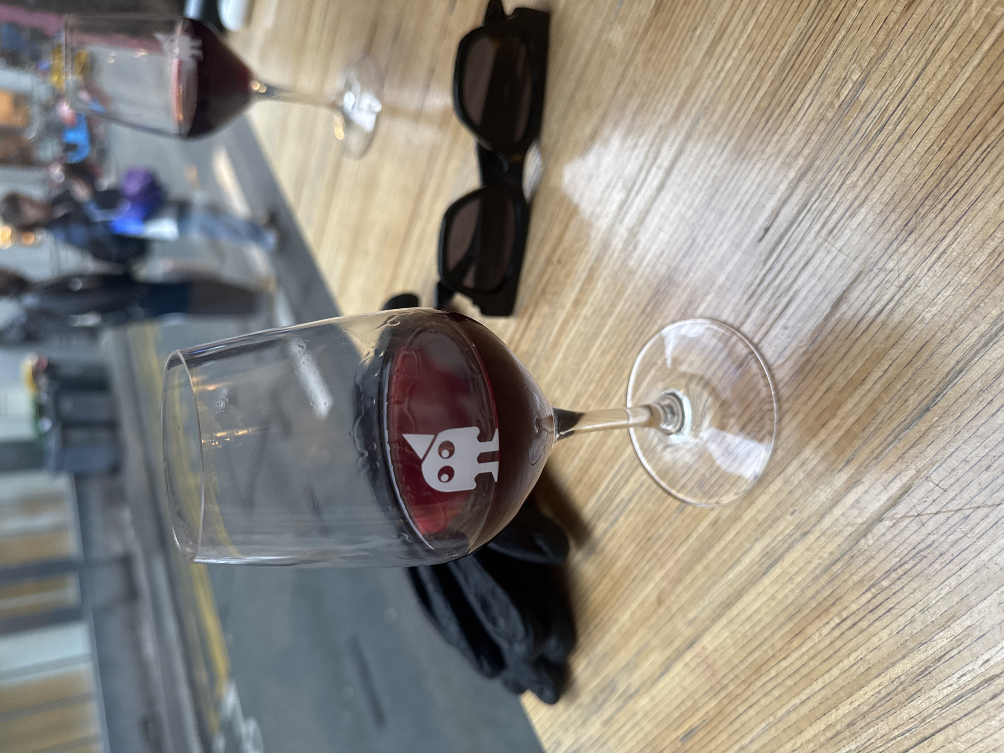 Wine glasses spotted on table in Paris public venue